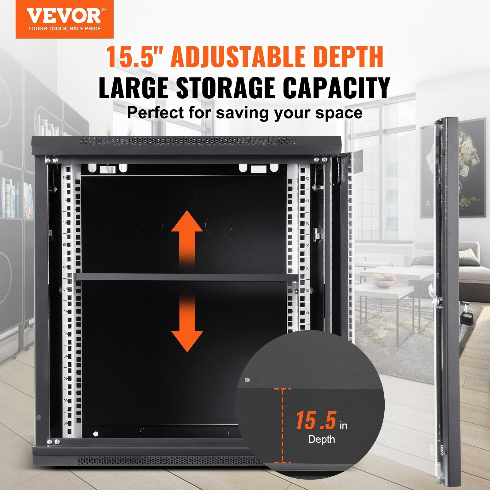 VEVOR Wall Mount Network Server Cabinet, 393.7 mm Deep, Server Rack Cabinet Enclosure, 90.72 kg Max. Ground-mounted Load Capacity, with Locking Glass Door Side Panels, for IT Equipment, A/V Devices