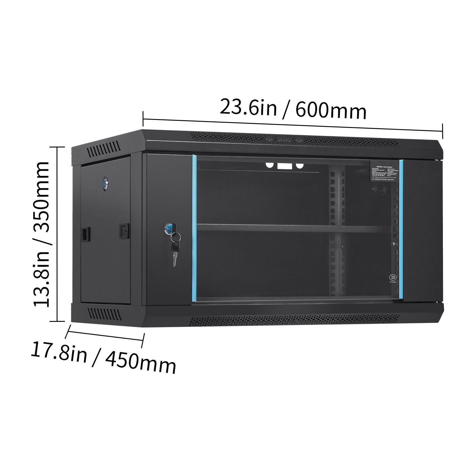 6U Wall Mount Network Server Cabinet, 15.5'' Deep, Server Rack Cabinet Enclosure, 200 lbs Max. Ground-mounted Load Capacity, with Locking Glass Door Side Panels, for IT Equipment, A/V Devices