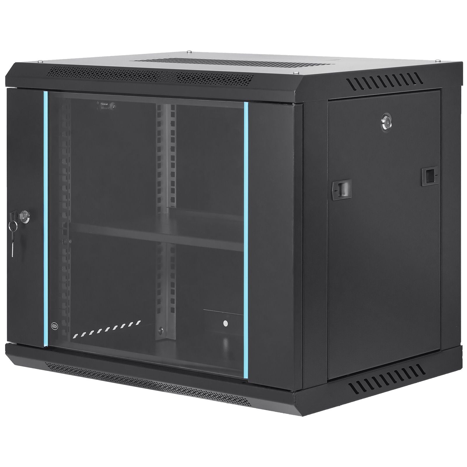9U Wall Mount Network Server Cabinet, 39.37 cm Deep, Server Rack Cabinet Enclosure, 90.7 kg Max. Ground-mounted Load Capacity, with Locking Glass Door Side Panels, for IT Equipment, A/V Devices
