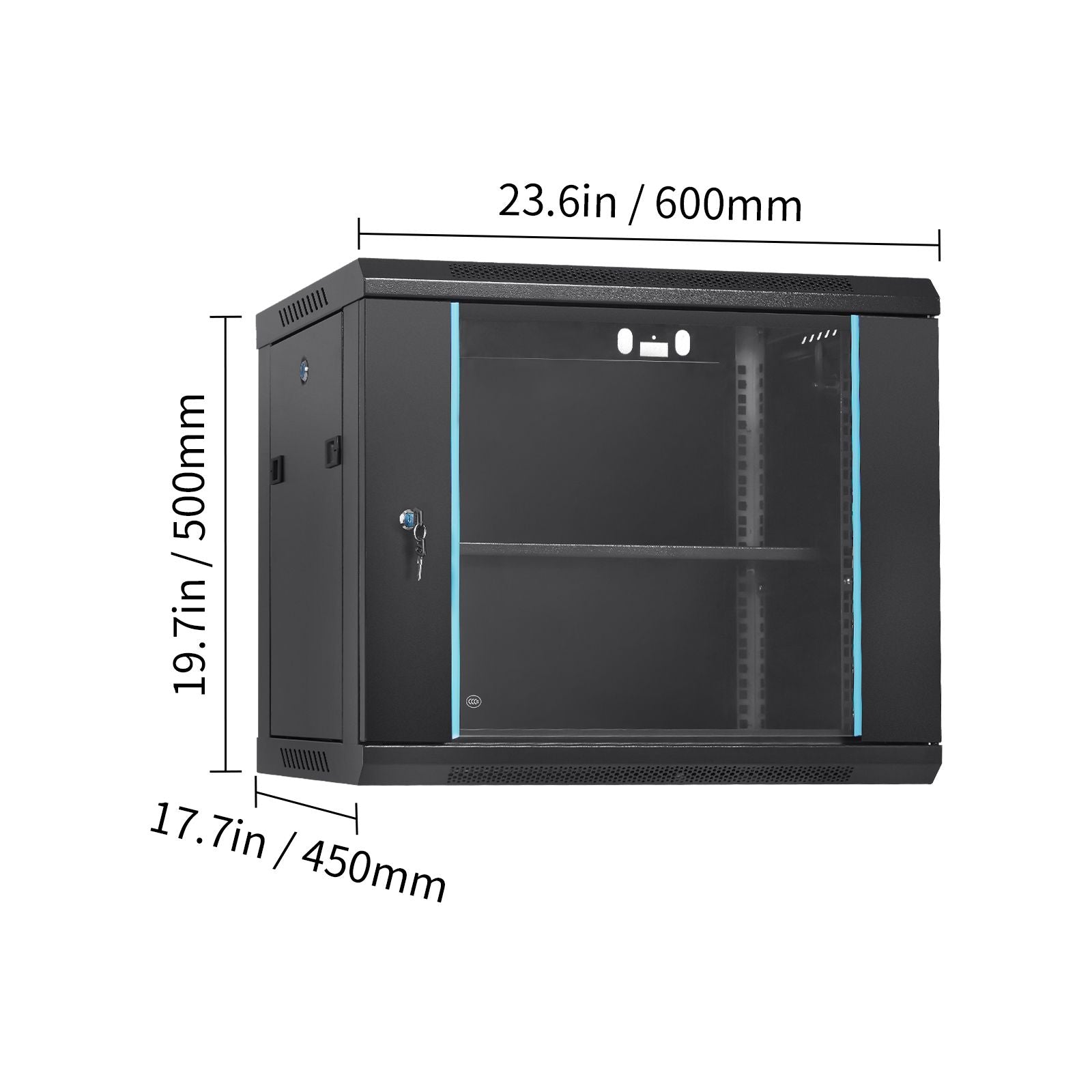 9U Wall Mount Network Server Cabinet, 39.37 cm Deep, Server Rack Cabinet Enclosure, 90.7 kg Max. Ground-mounted Load Capacity, with Locking Glass Door Side Panels, for IT Equipment, A/V Devices