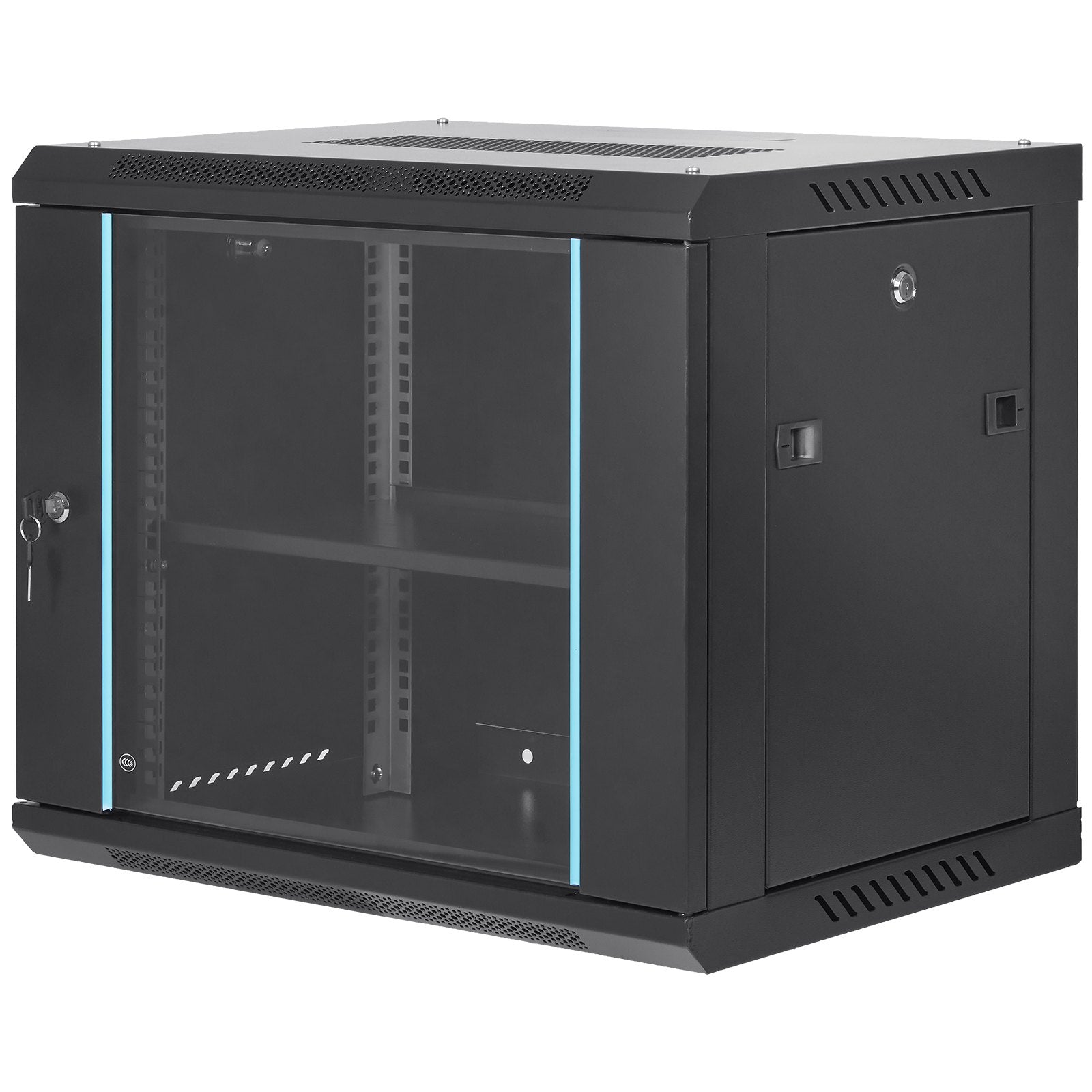 9U Wall Mount Network Server Cabinet, 39.37 cm Deep, Server Rack Cabinet Enclosure, 90.7 kg Max. Ground-mounted Load Capacity, with Locking Glass Door Side Panels, for IT Equipment, A/V Devices