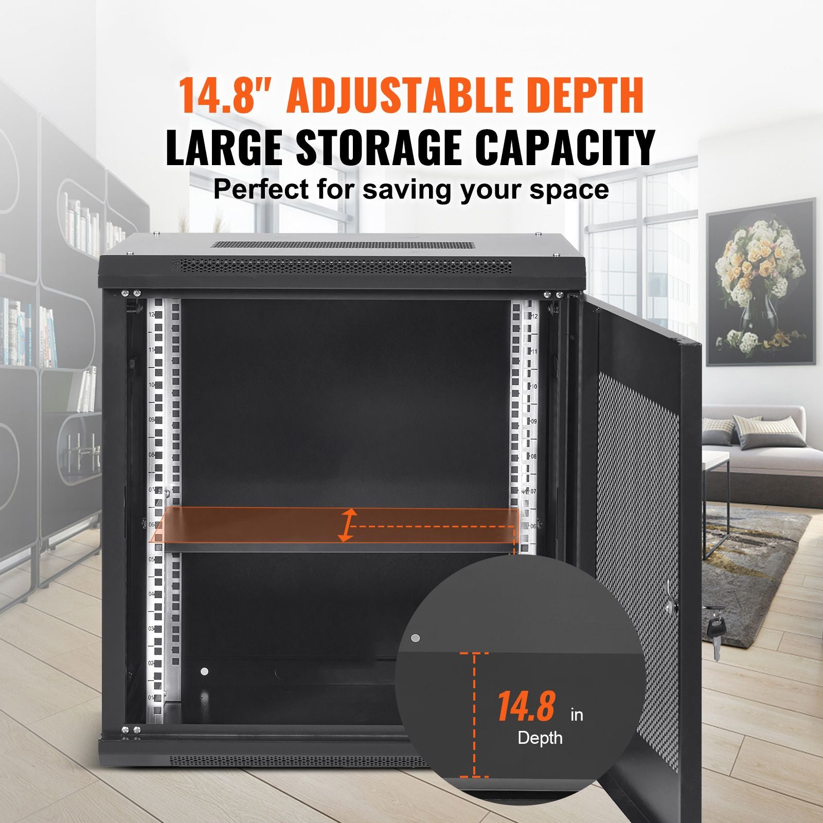 12U Wall Mount Network Server Cabinet, 15.5'' Deep, Server Rack Cabinet Enclosure, 200 lbs Max. Ground-mounted Load Capacity, with Locking Door Side Panels, for IT Equipment, A/V Devices