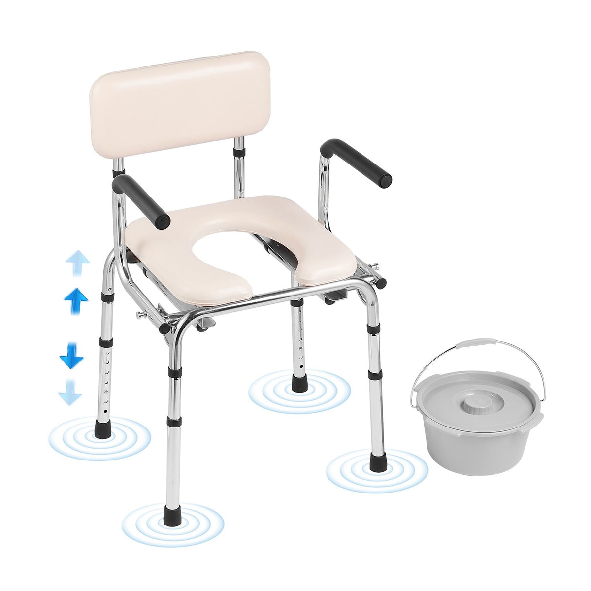 Bedside Commode Chair, Padded Seat, 7-Level Height Adjustable, 350 LBS Cap