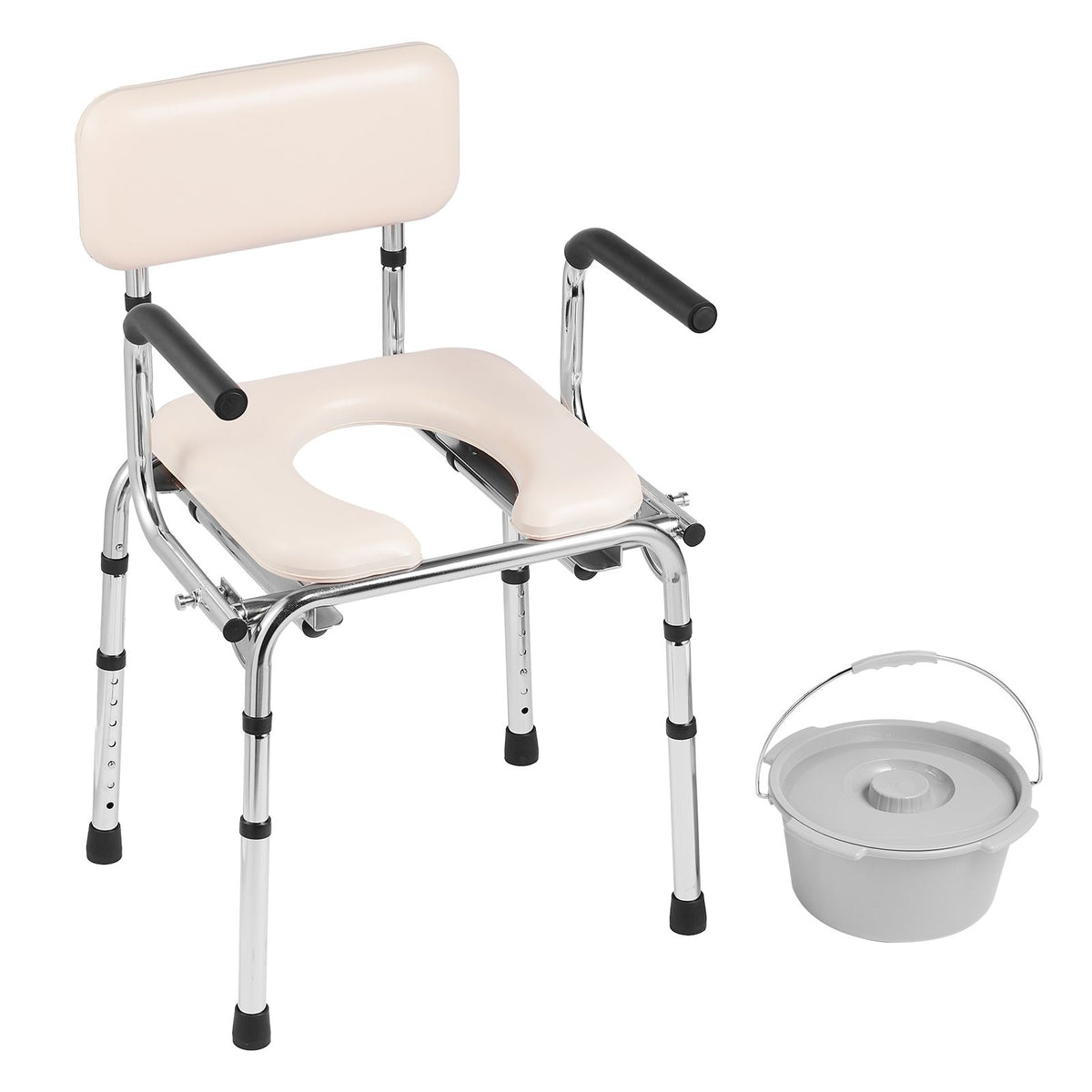 Bedside Commode Chair, Padded Seat, 7-Level Height Adjustable, 350 LBS Cap