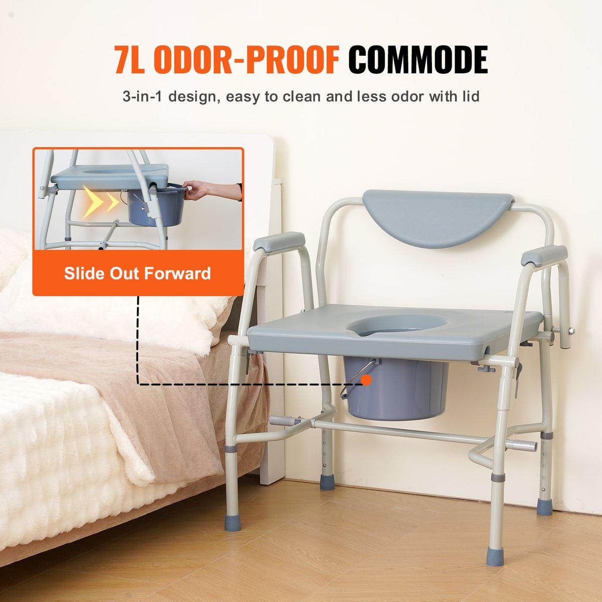 Heavy Duty Commode Chair 1000lbs Adjustable Height Bedside Toilet Seat