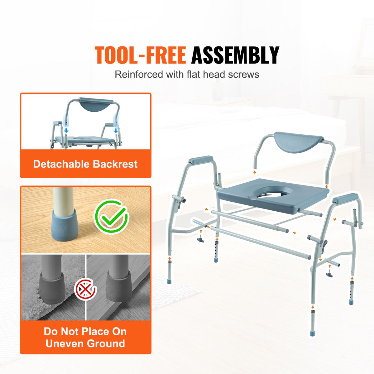 Heavy Duty Commode Chair 1000lbs Adjustable Height Bedside Toilet Seat