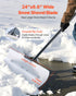 Snow Pusher Shovel, 61 cm Wide Outdoor Snowplow Shovel with Ergonomic Grip, HDPE Plastic Blade, Winter Shovels with Segmented Handle, Portable Snow Removal Tool for Driveway Garden Camping