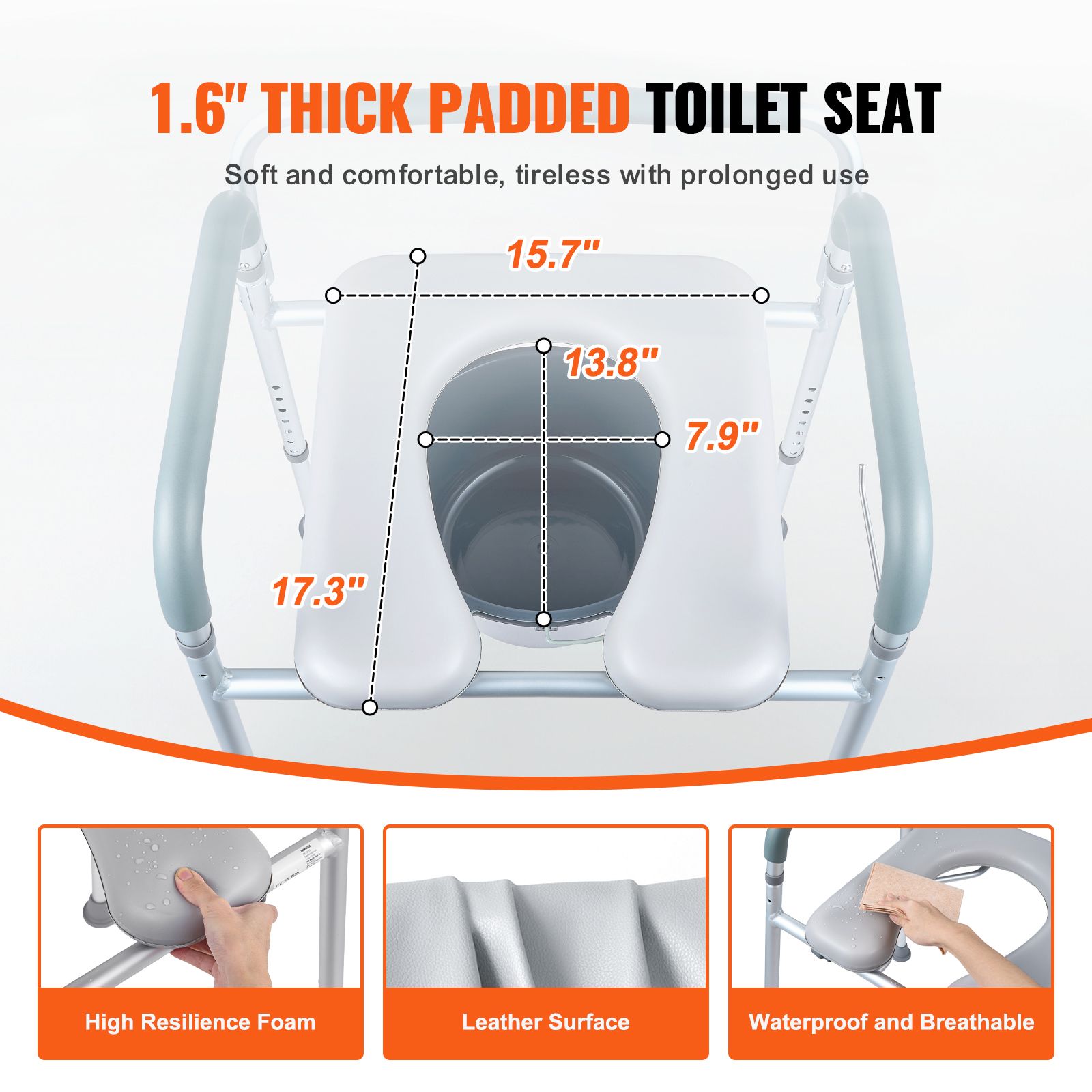 Commode Chair Bedside Toilet Seat 7 Height Adjustable 350lbs with Bucket