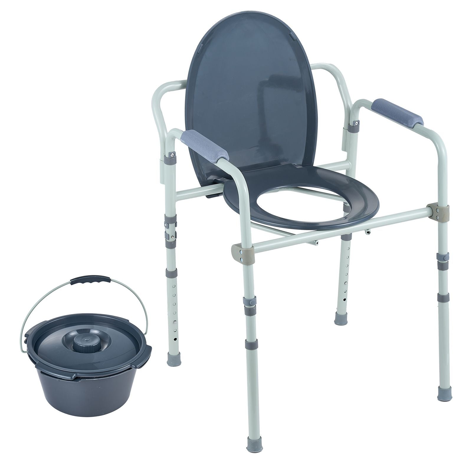 Commode Chair, Bedside Commode with Wider Toilet Seat, 7-Level Adjustable Height, 5.8L Removable Bucket, Easy to Assemble, 350 LBS Capacity, Raised Toilet Seat for Adults Seniors