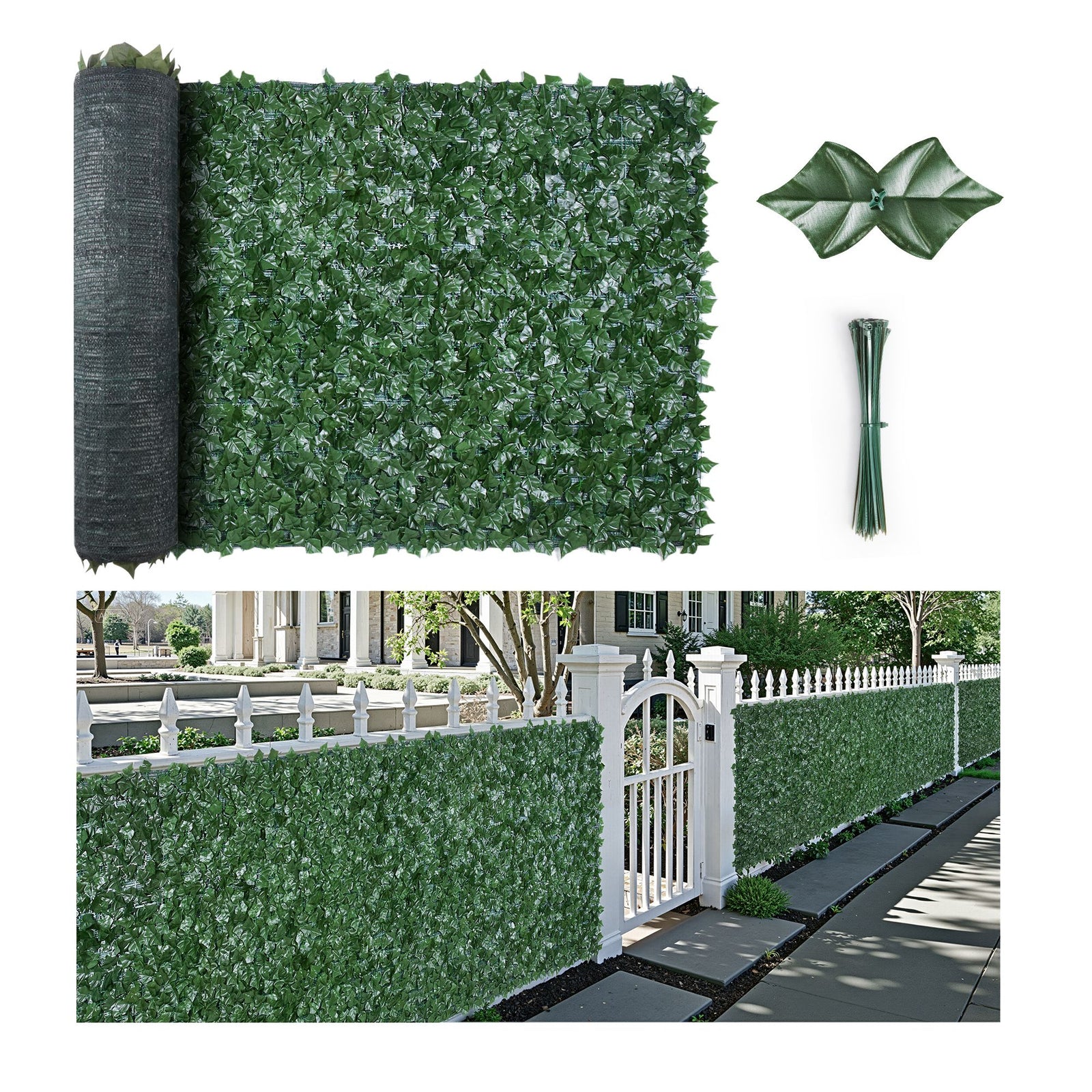 Ivy Privacy Fence, 39 x 198in Artificial Green Wall Screen, Greenery Ivy Fence with Mesh Cloth Backing and Strengthened Joint, Faux Hedges Vine Leaf Decoration for Outdoor Garden, Yard, Balcony