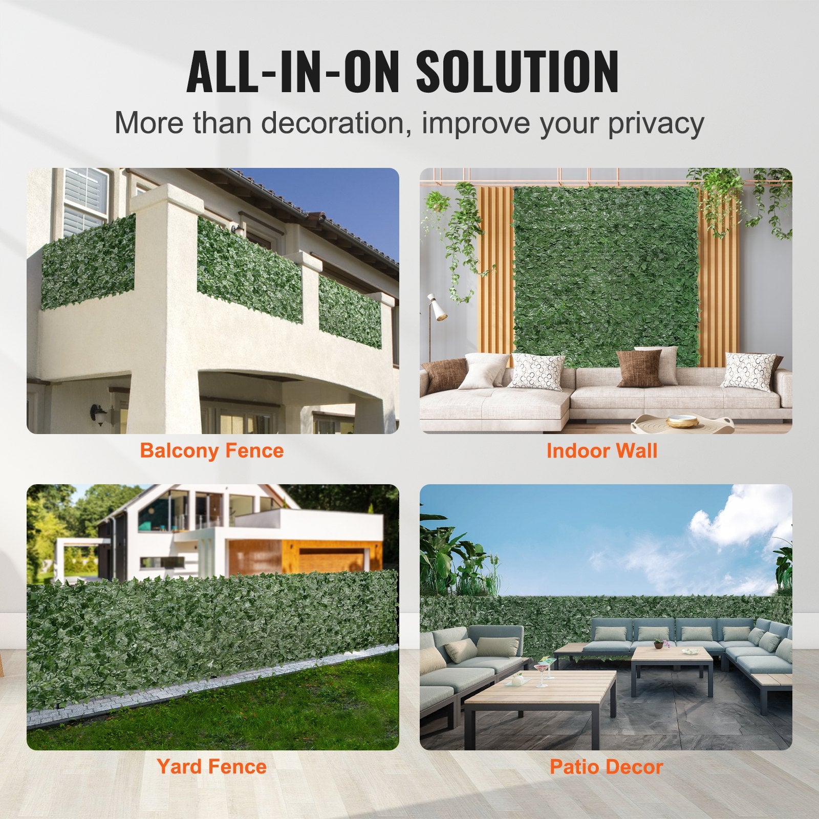 Ivy Privacy Fence, 39 x 198in Artificial Green Wall Screen, Greenery Ivy Fence with Mesh Cloth Backing and Strengthened Joint, Faux Hedges Vine Leaf Decoration for Outdoor Garden, Yard, Balcony