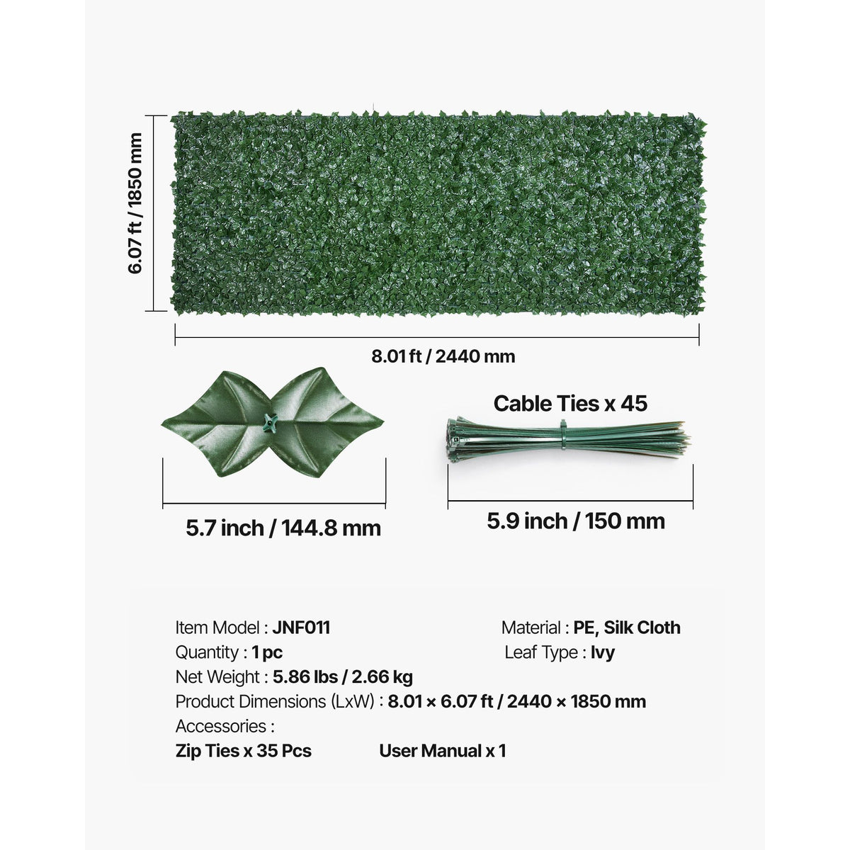 Artificial Ivy Privacy Fence 1830x2440mm Green Wall Screen Outdoor Hedge