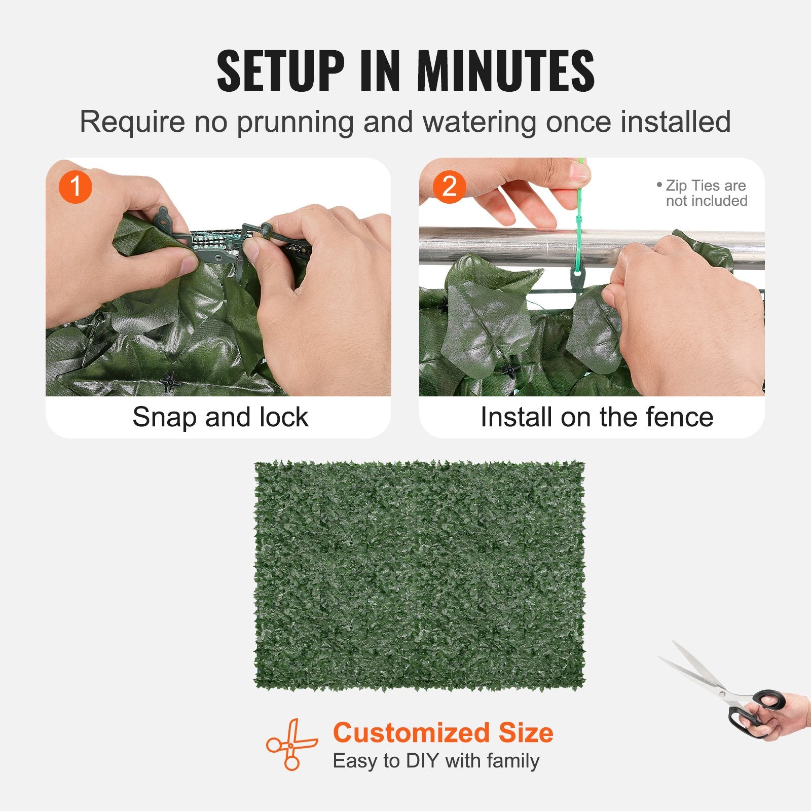 Ivy Privacy Fence, 1830 x 2440 mm Artificial Green Wall Screen, Greenery Ivy Fence with Mesh Cloth Backing and Strengthened Joint, Faux Hedges Vine Leaf Decoration for Outdoor Garden, Yard