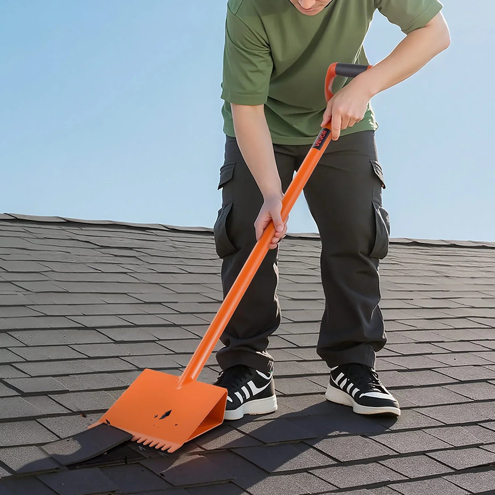 Shingle Shovel 1 Pack, D-Grip Handle Shingle Roof Ripper, High Hardness 45# Steel & Lightweight Easy Tearing Off Roofing & Nails Tool, ideal for Commercial and Residential Use,Orange