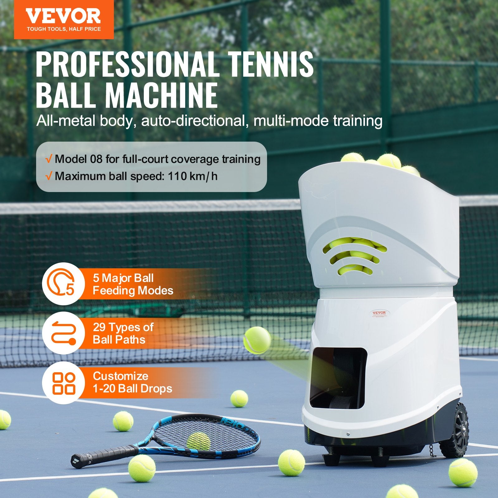 Tennis Ball Machine Automatic Portable Ball Launcher Training Practice