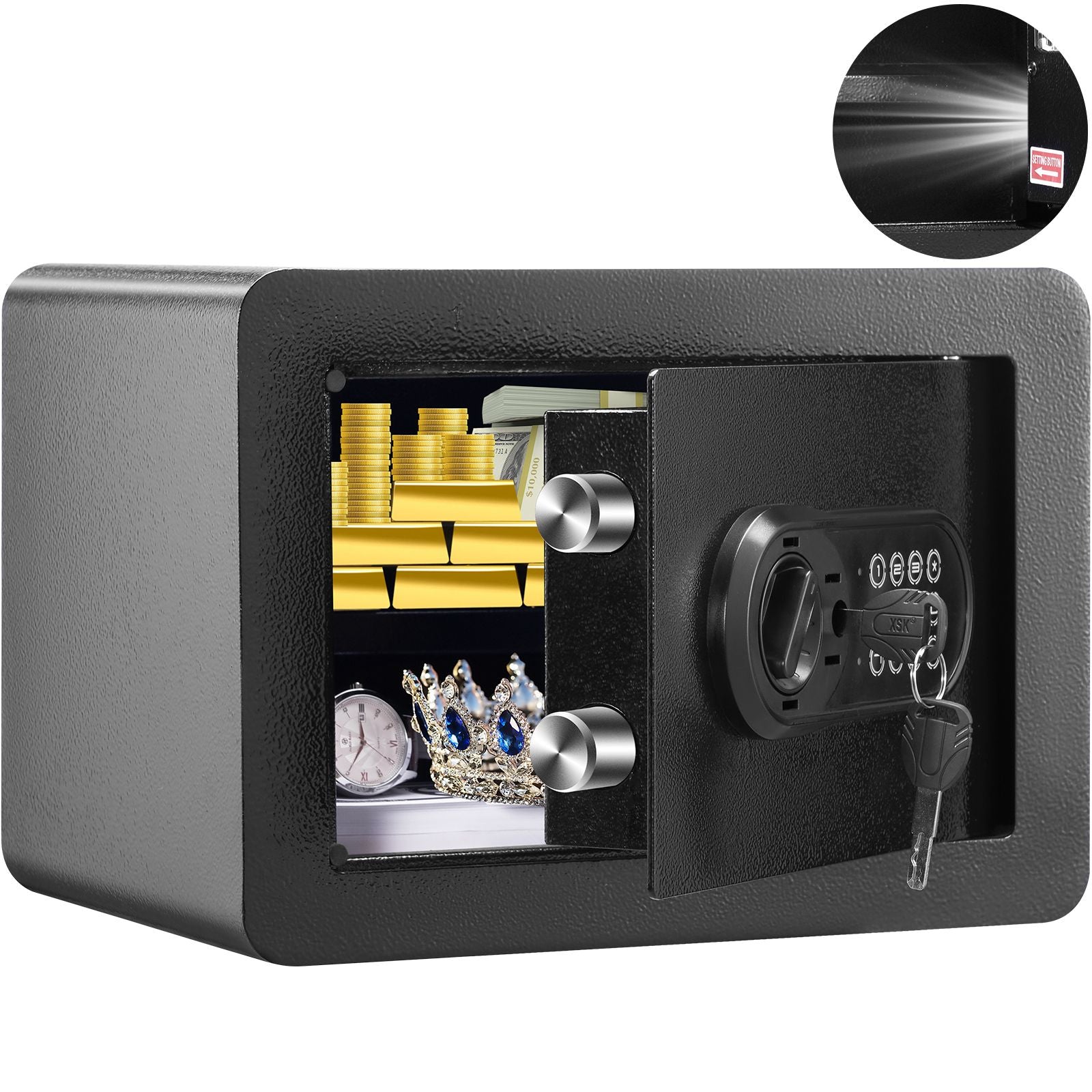 Safe, 0.5 Cubic Feet Home Safe, Steel Security Safe with Digital Keypad and 2 Keys, Wall-Mounted Cabinet Safe Protect Cash, Gold, Jewelry, Documents for Home, Hotel, 350 x 250 x 250 mm