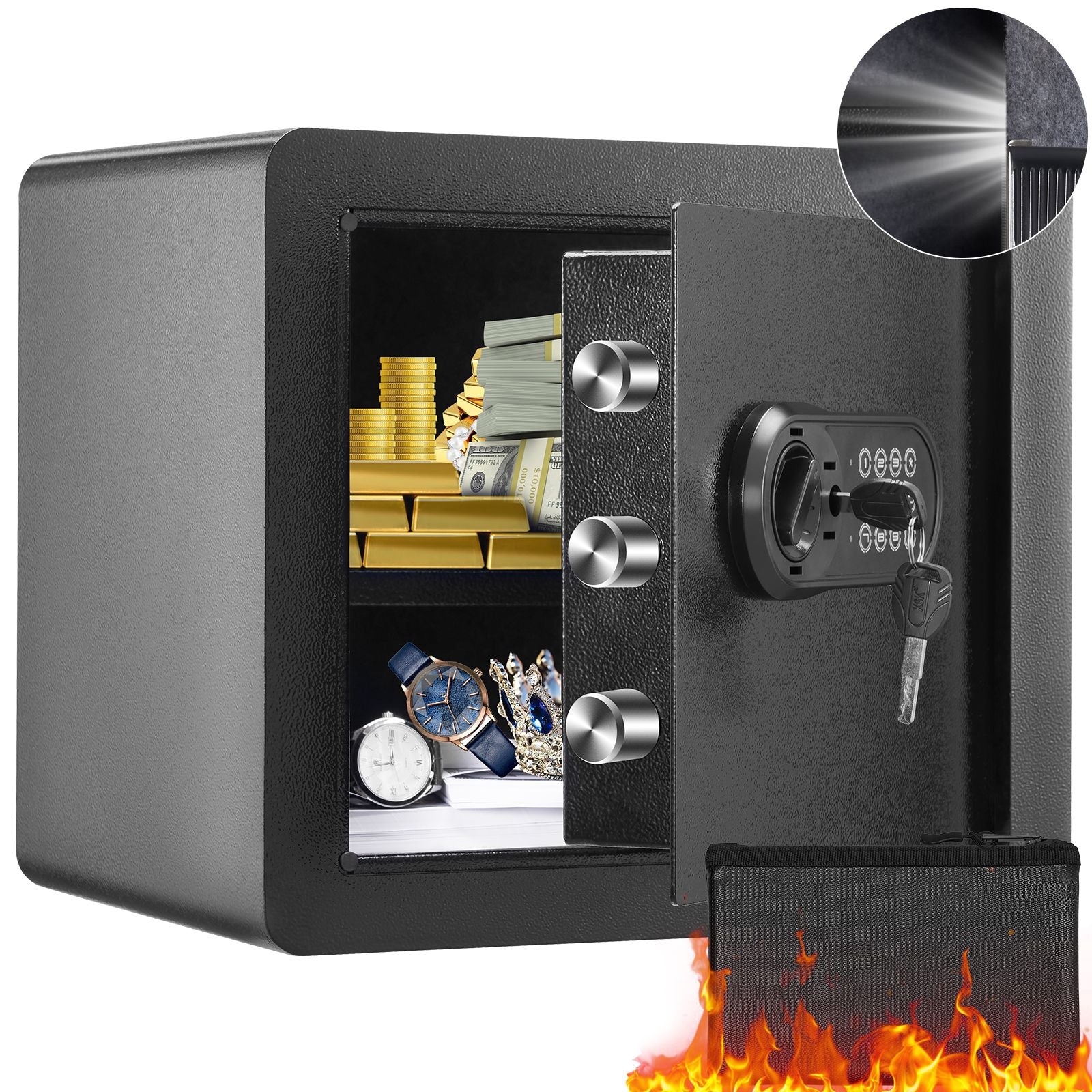 Safe 1.2 Cubic Feet Home Safe Steel for Cash Gold 15.8x11.8x13.8 inch