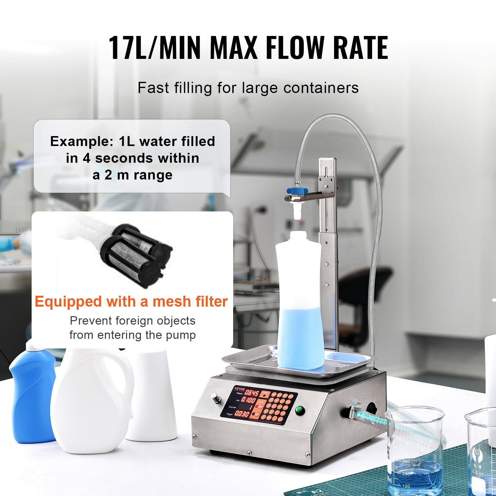 Liquid Filling Machine, 30-15000 g Weighing Capacity, Automatic Bottle Filler Machine Bottling Machine Digital Control for Milk, Water, Oil, Wine, Beverage, Detergent, Shampoo (Single Nozzle)