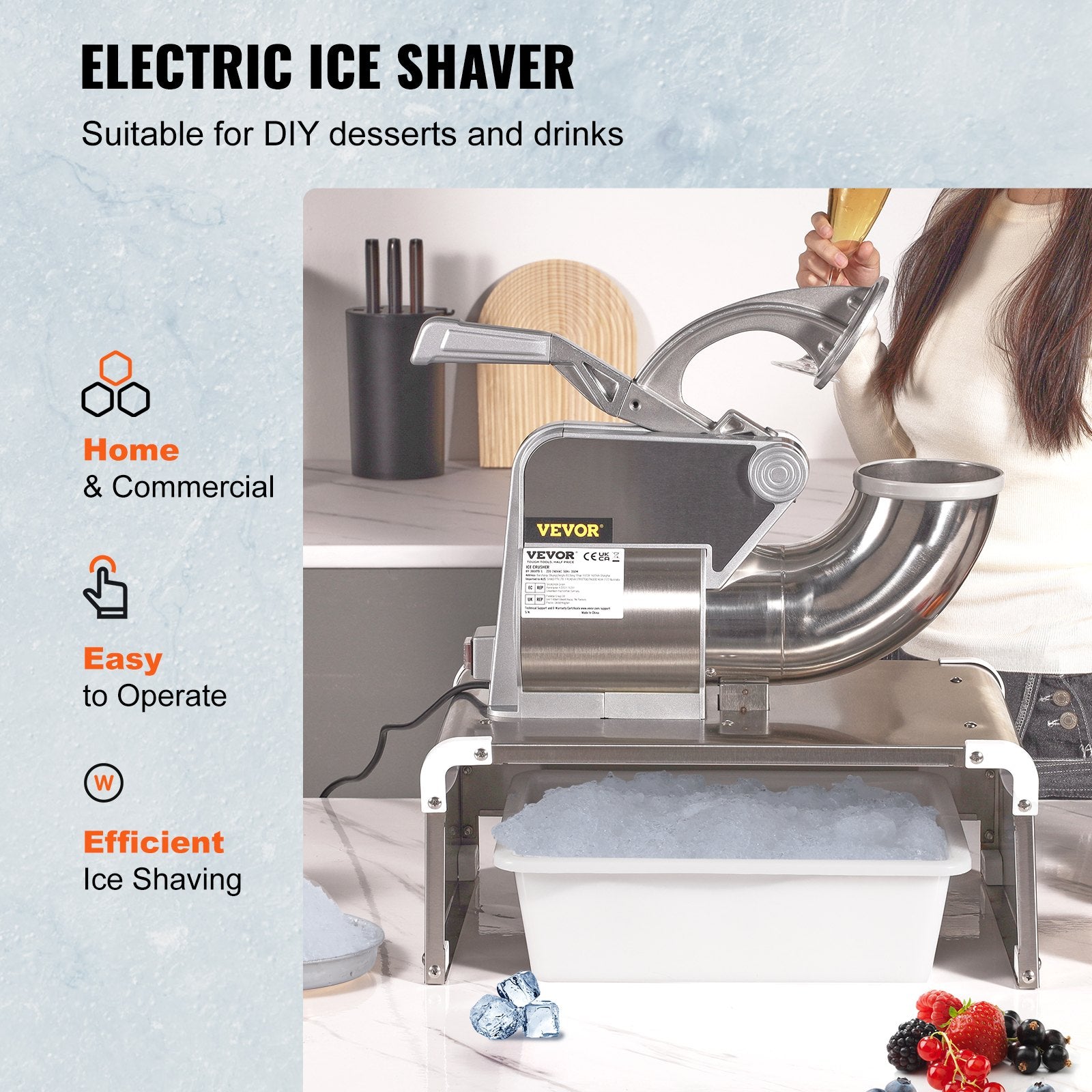 Commercial Ice Shaver Crusher, 661lbs Per Hour Electric Snow Cone Maker, 350W Shaved Ice Machine with Dual Blades for Parties Events Snack Bar, Home and Commercial Use