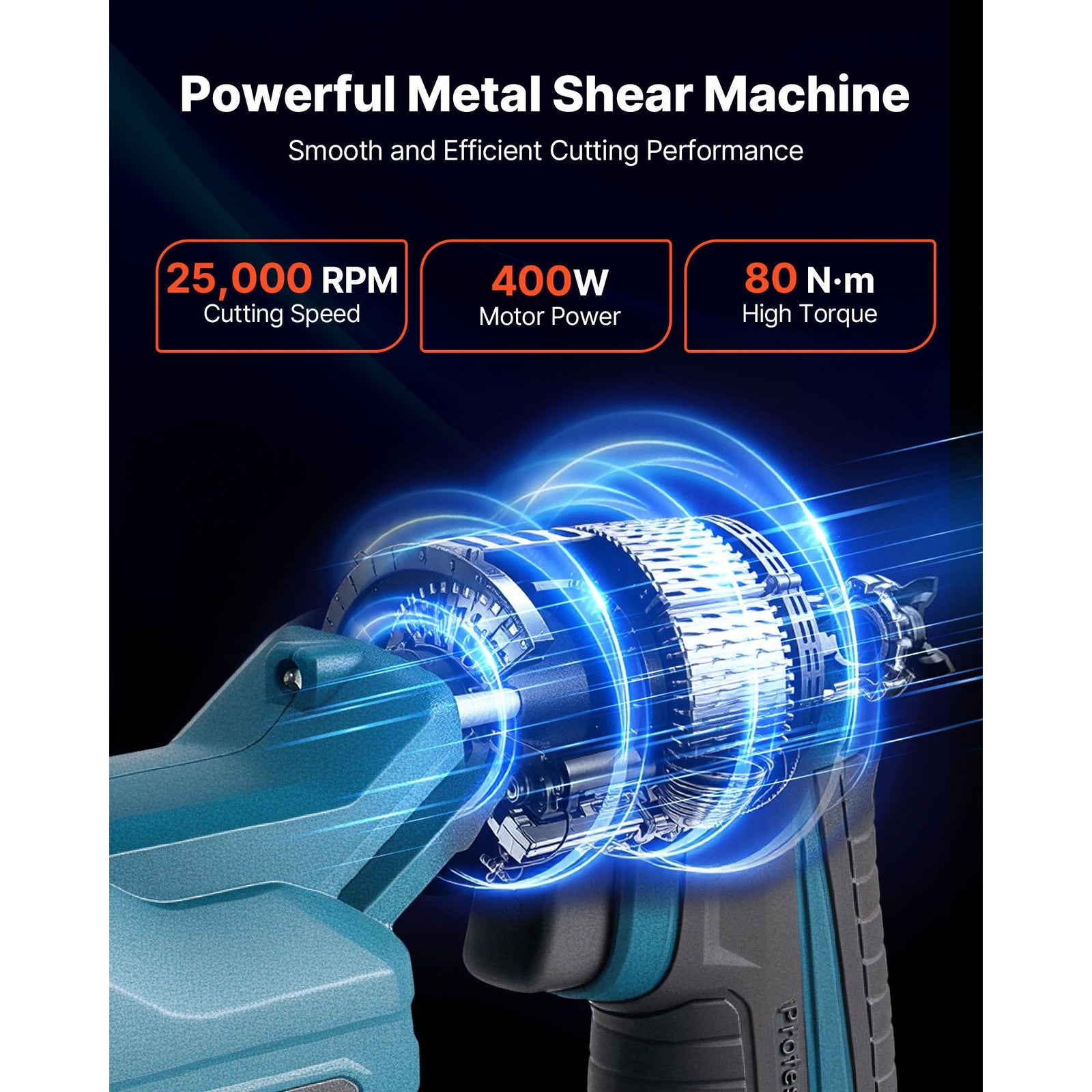 Metal Shear, Sheet Metal Cutter Cordless with 360-Degree Pivoting Head, Double Blades, 25000 RPM Speed, Cuts 18 GA Galvanized Steel, 20 GA Stainless Steel, Aluminum Plate, Plastic, Cardboard