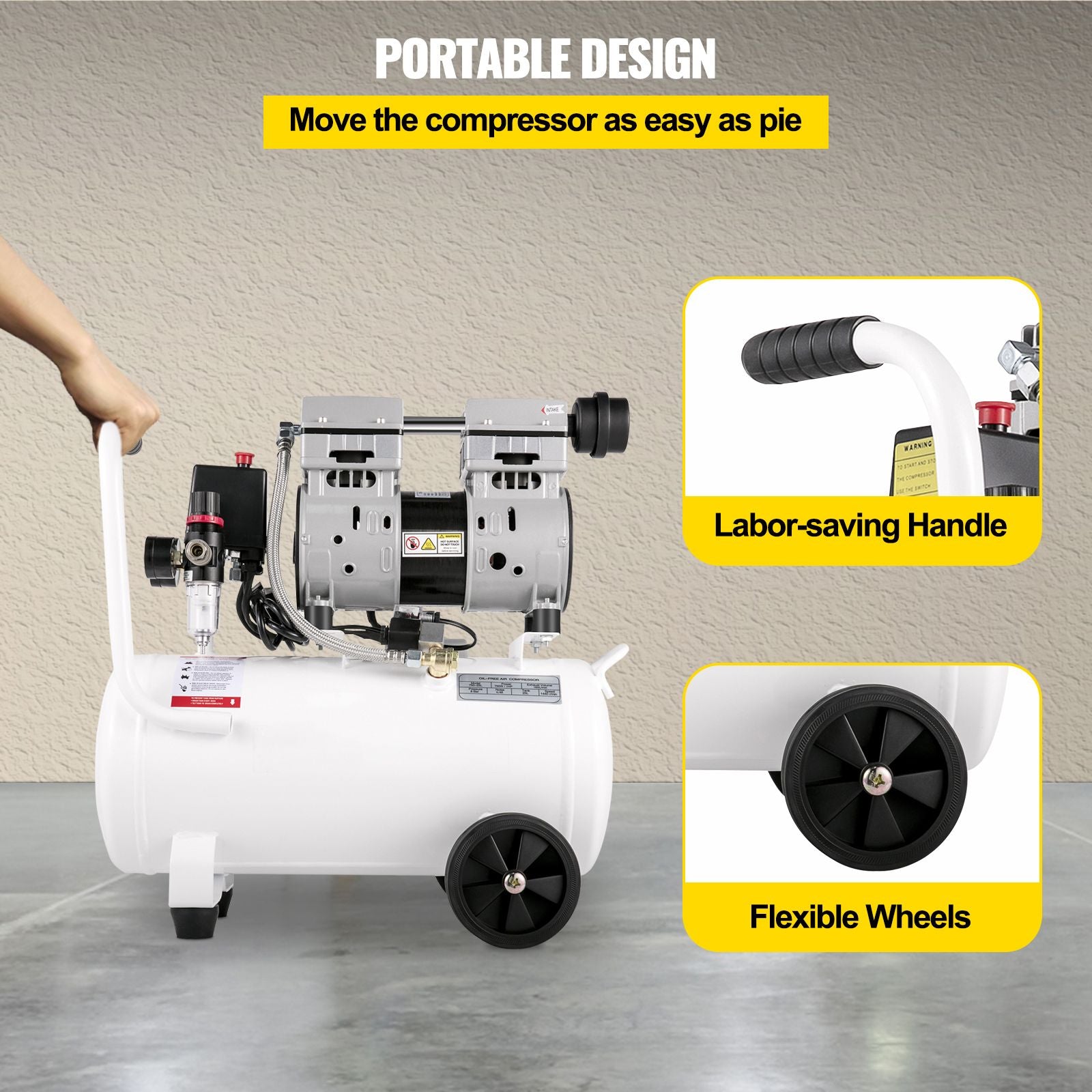 Air Compressor 6.6 Gallon, Portable Air Compressor 1 HP, Oil Free Air Compressor Steel Tank 750W, Pancake Air Compressor 115 PSI, Ultra Quiet Compressor for Home Repair, Tire Inflation