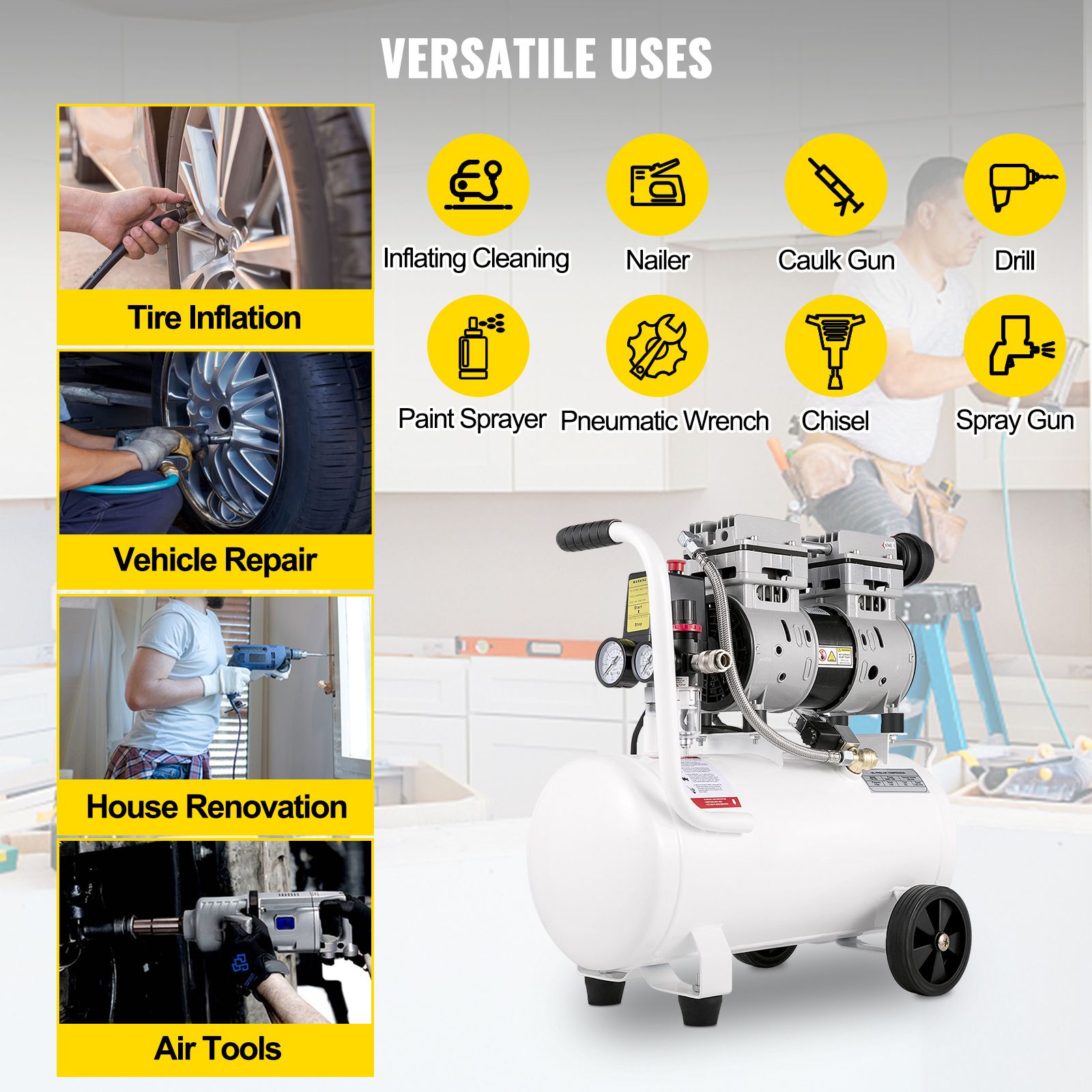 Air Compressor 6.6 Gallon, Portable Air Compressor 1 HP, Oil Free Air Compressor Steel Tank 750W, Pancake Air Compressor 115 PSI, Ultra Quiet Compressor for Home Repair, Tire Inflation