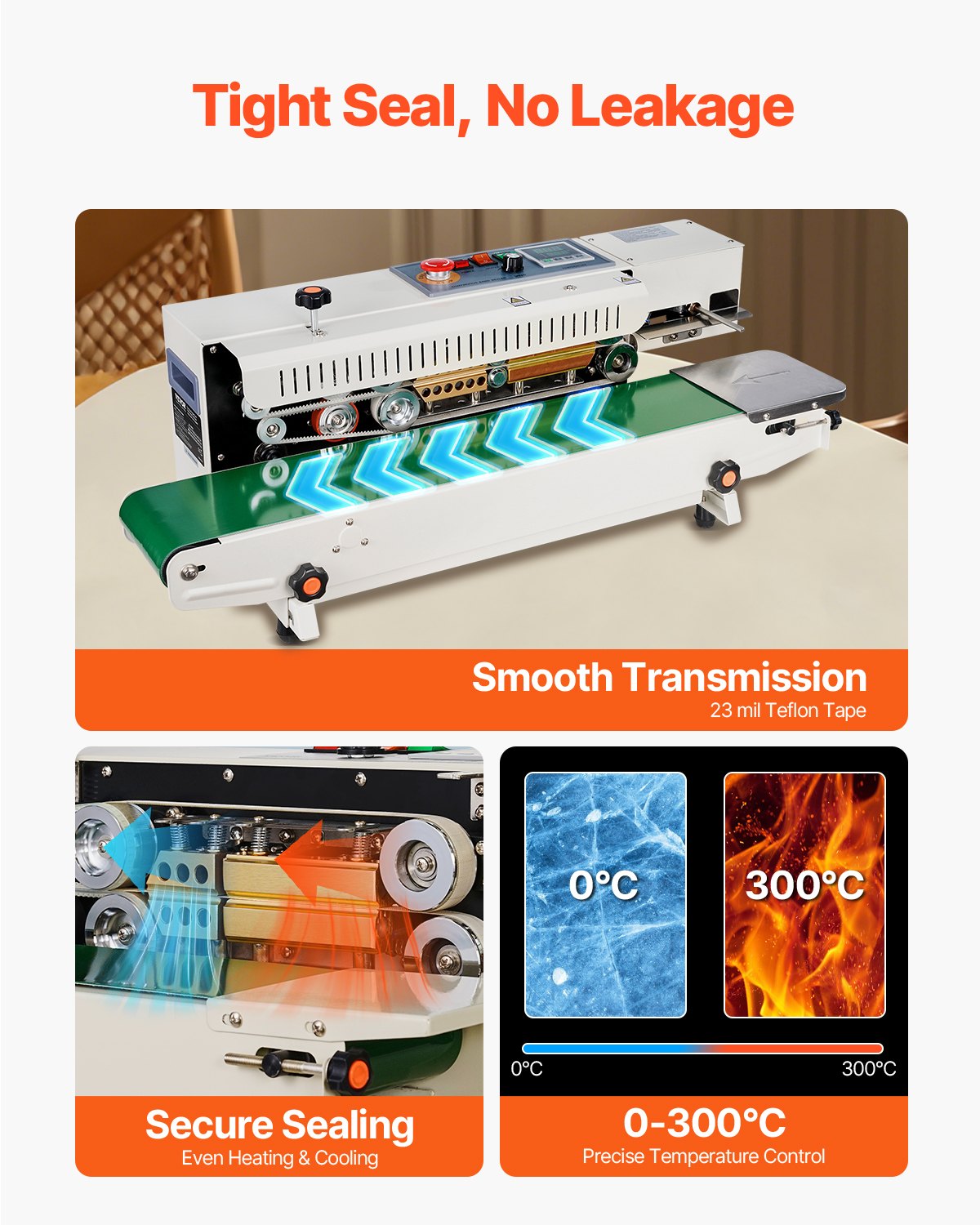 Continuous Bag Band Sealing Machine, 6-12 mm Seal Width, Horizontal Band Sealer Machine with Digital Temperature Control, Bag Sealer for 0.02-0.8 mm Plastic Bags Films with Inflation Function