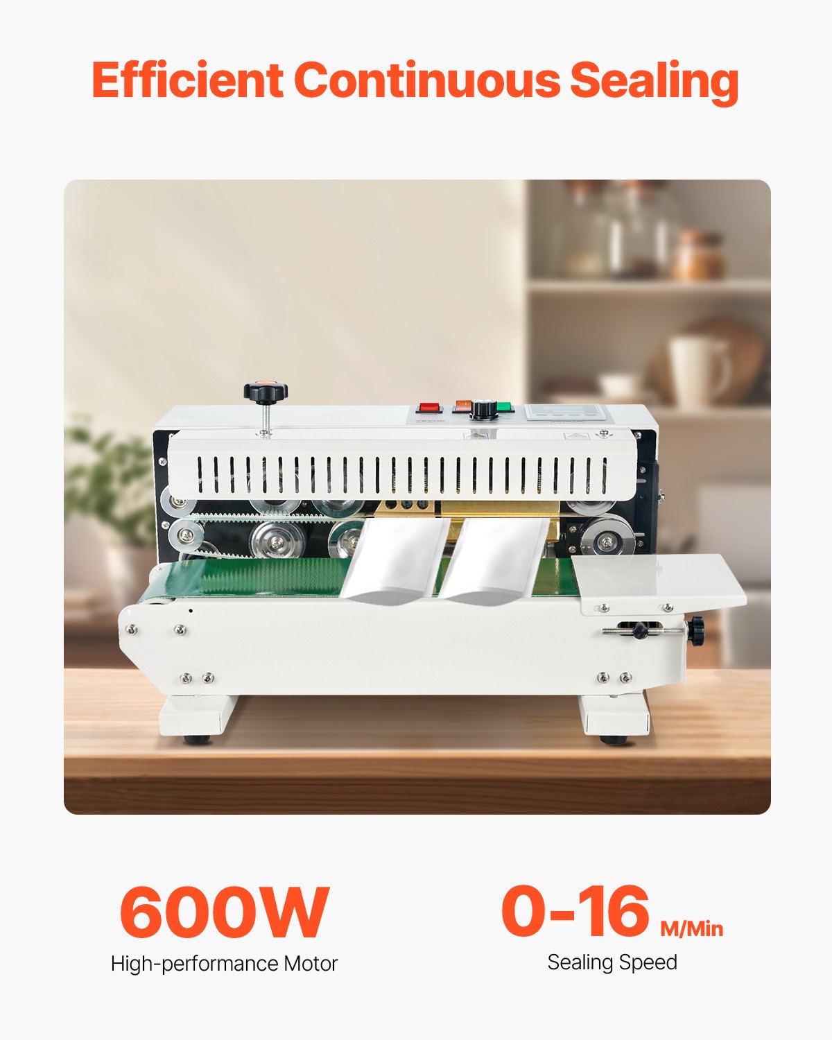 Continuous Bag Band Sealing Machine, 6-12 mm Seal Width, Horizontal Band Sealer Machine with Digital Temperature Control, Carbon Steel Bag Sealer for 0.02-0.8 mm Plastic Bags Films Membrane