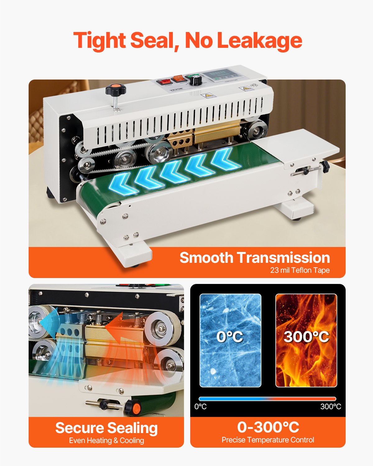 Continuous Bag Band Sealing Machine, 6-12 mm Seal Width, Horizontal Band Sealer Machine with Digital Temperature Control, Carbon Steel Bag Sealer for 0.02-0.8 mm Plastic Bags Films Membrane