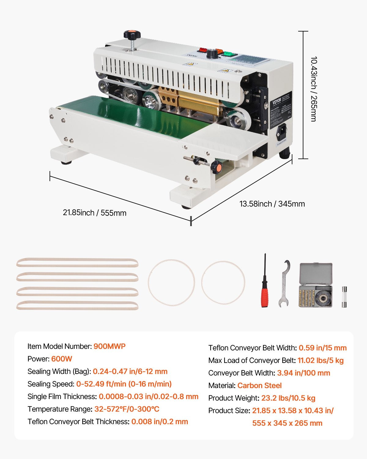 Continuous Bag Band Sealing Machine, 6-12 mm Seal Width, Horizontal Band Sealer Machine with Digital Temperature Control, Carbon Steel Bag Sealer for 0.02-0.8 mm Plastic Bags Films Membrane