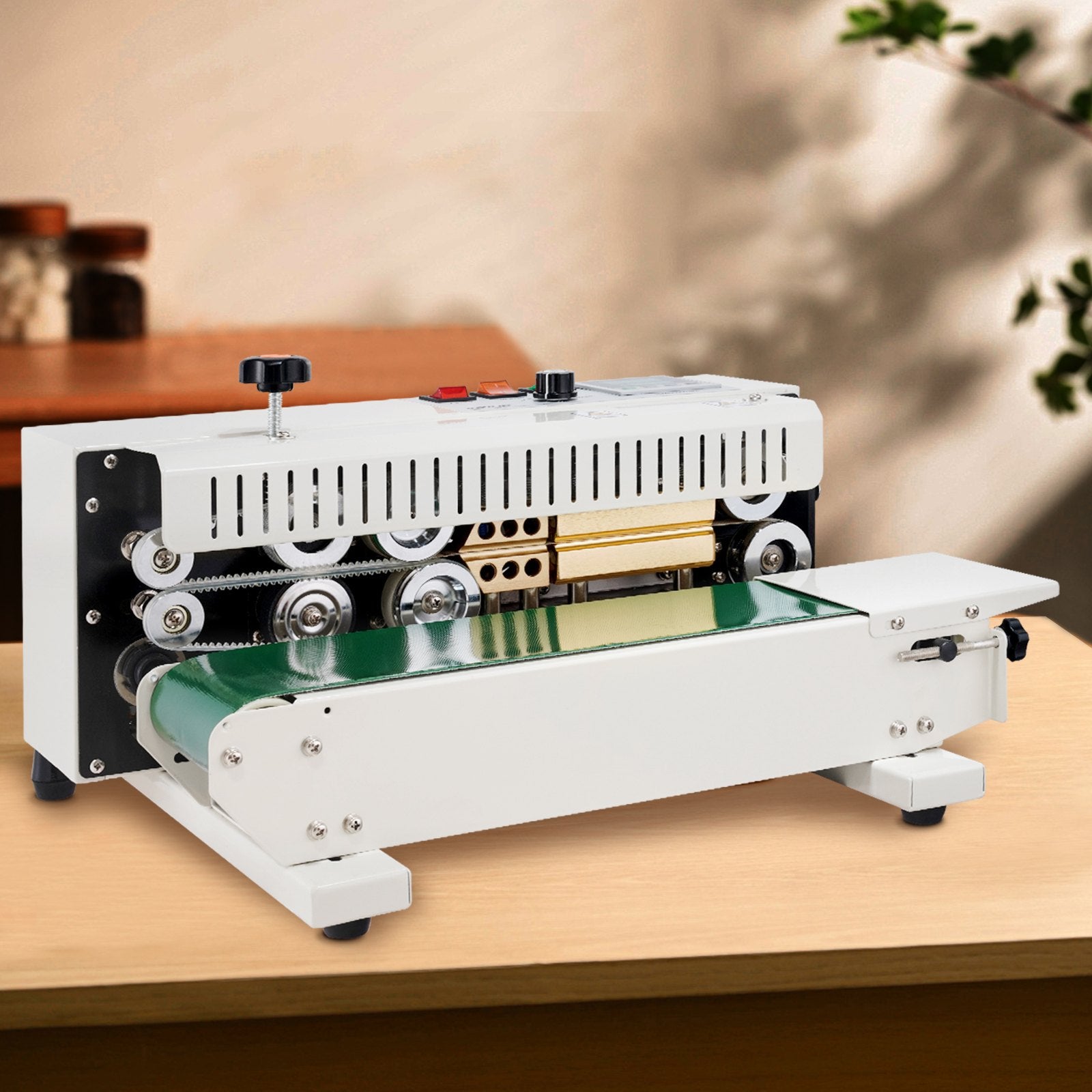 Continuous Bag Band Sealing Machine, 6-12 mm Seal Width, Horizontal Band Sealer Machine with Digital Temperature Control, Carbon Steel Bag Sealer for 0.02-0.8 mm Plastic Bags Films Membrane