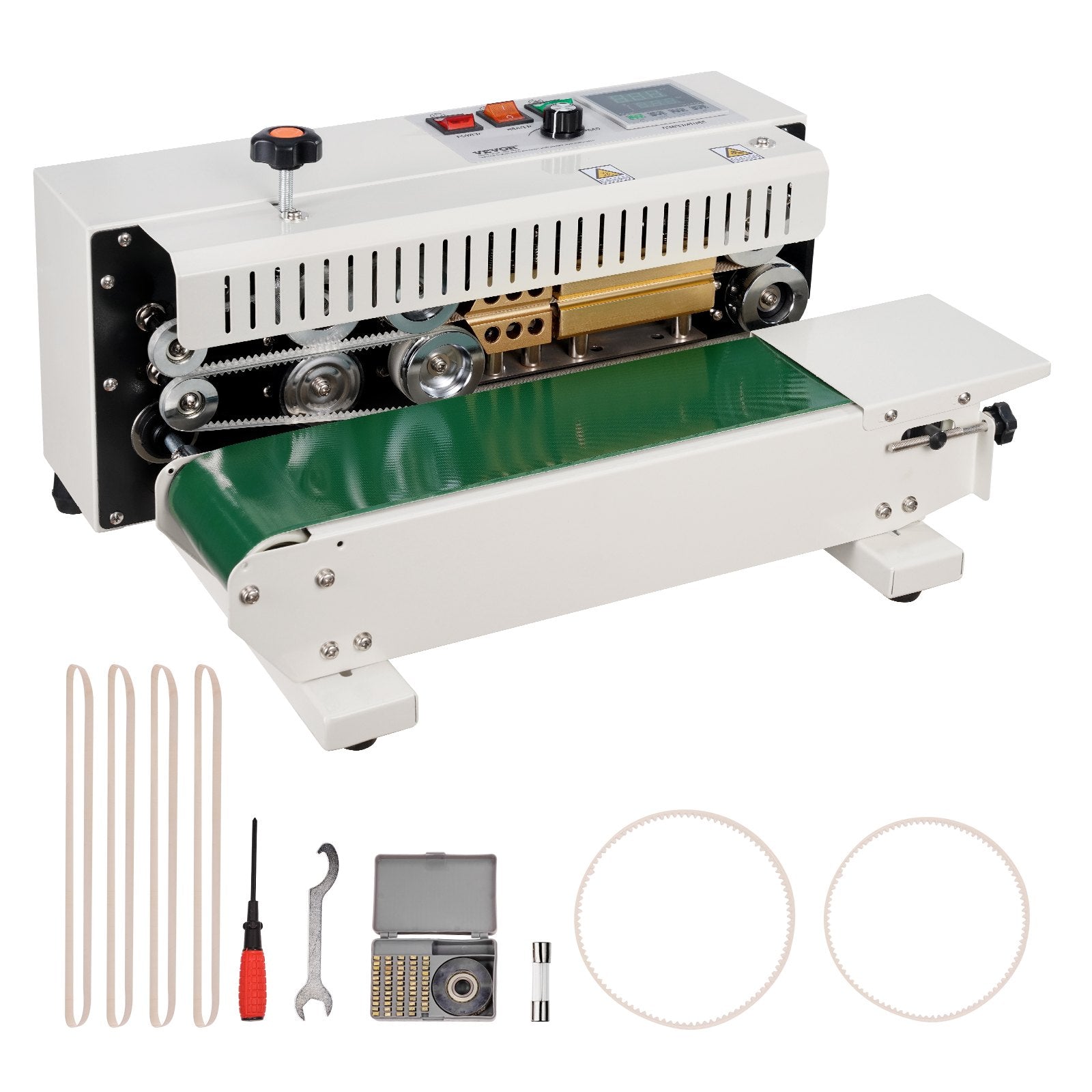 Continuous Bag Band Sealing Machine, 6-12 mm Seal Width, Horizontal Band Sealer Machine with Digital Temperature Control, Carbon Steel Bag Sealer for 0.02-0.8 mm Plastic Bags Films Membrane