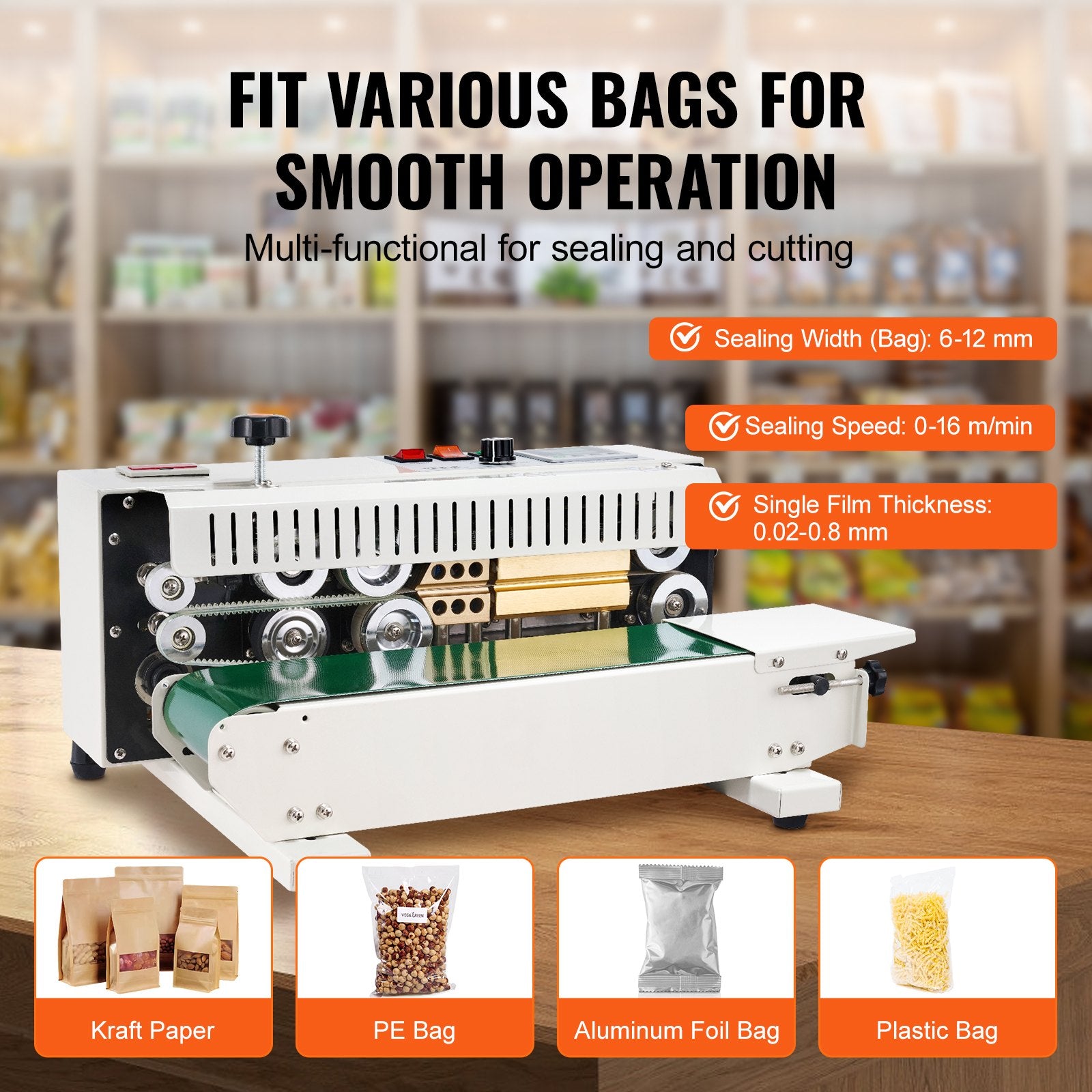 Continuous Bag Band Sealing Machine Horizontal Band Sealer Count Function