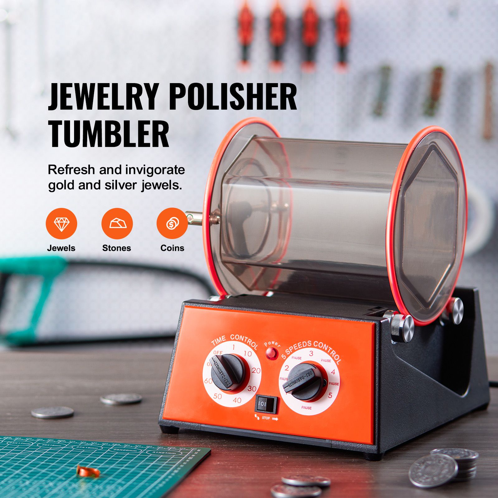 5kg Jewelry Polishing Tumbler Rotary Finisher Machine Timer Speed Control
