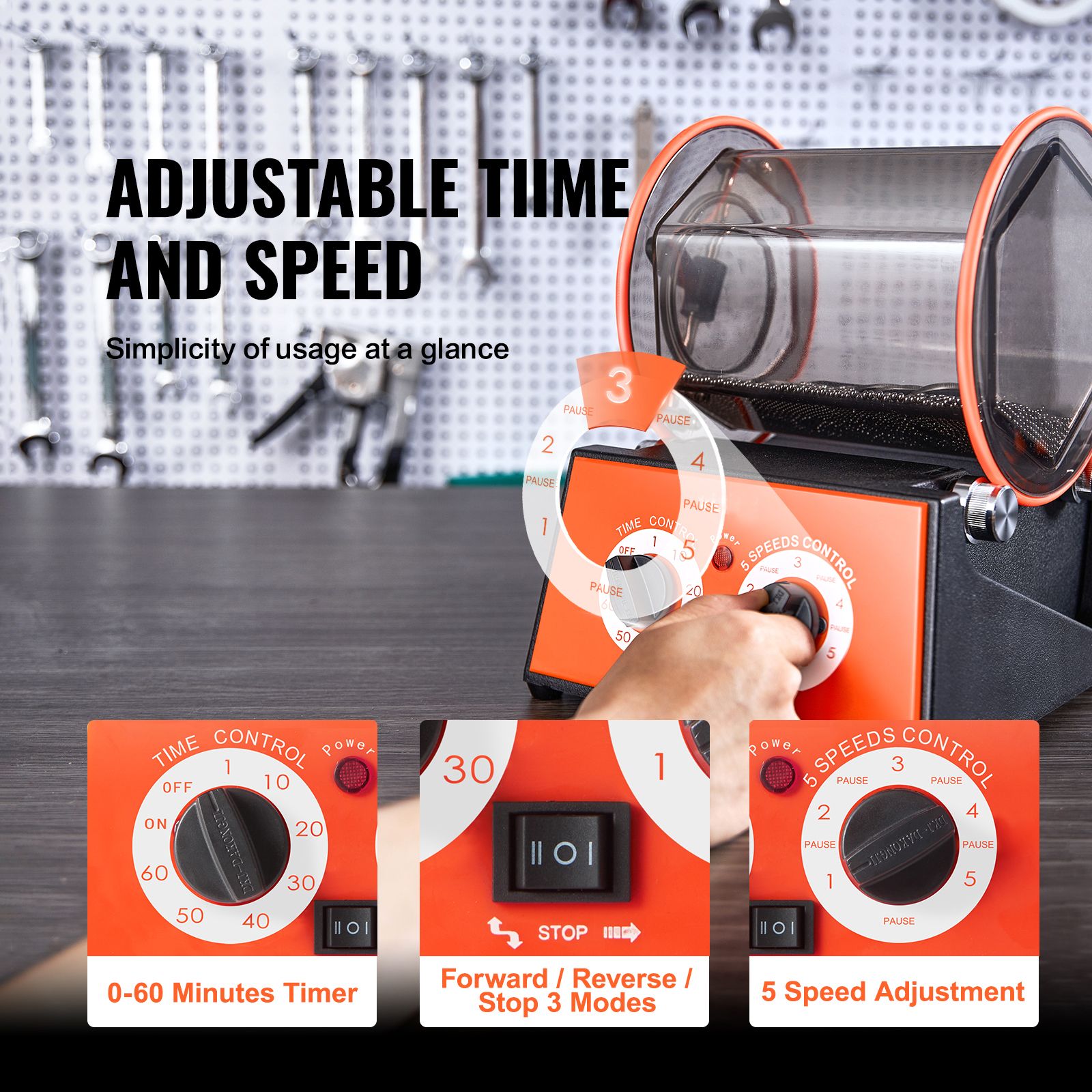 5kg Jewelry Polishing Tumbler Rotary Finisher Machine Timer Speed Control
