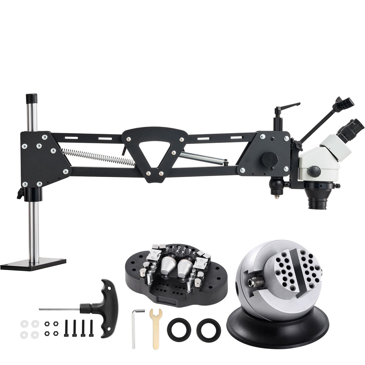 7X-45X Jewelry Microscope with 360° Ball Vise USB LED Ring Light Stand