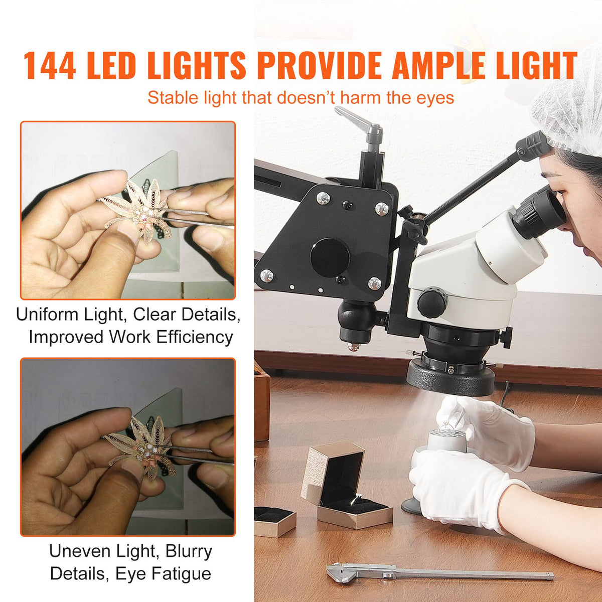 7X-45X Jewelry Microscope with 360° Ball Vise USB LED Ring Light Stand