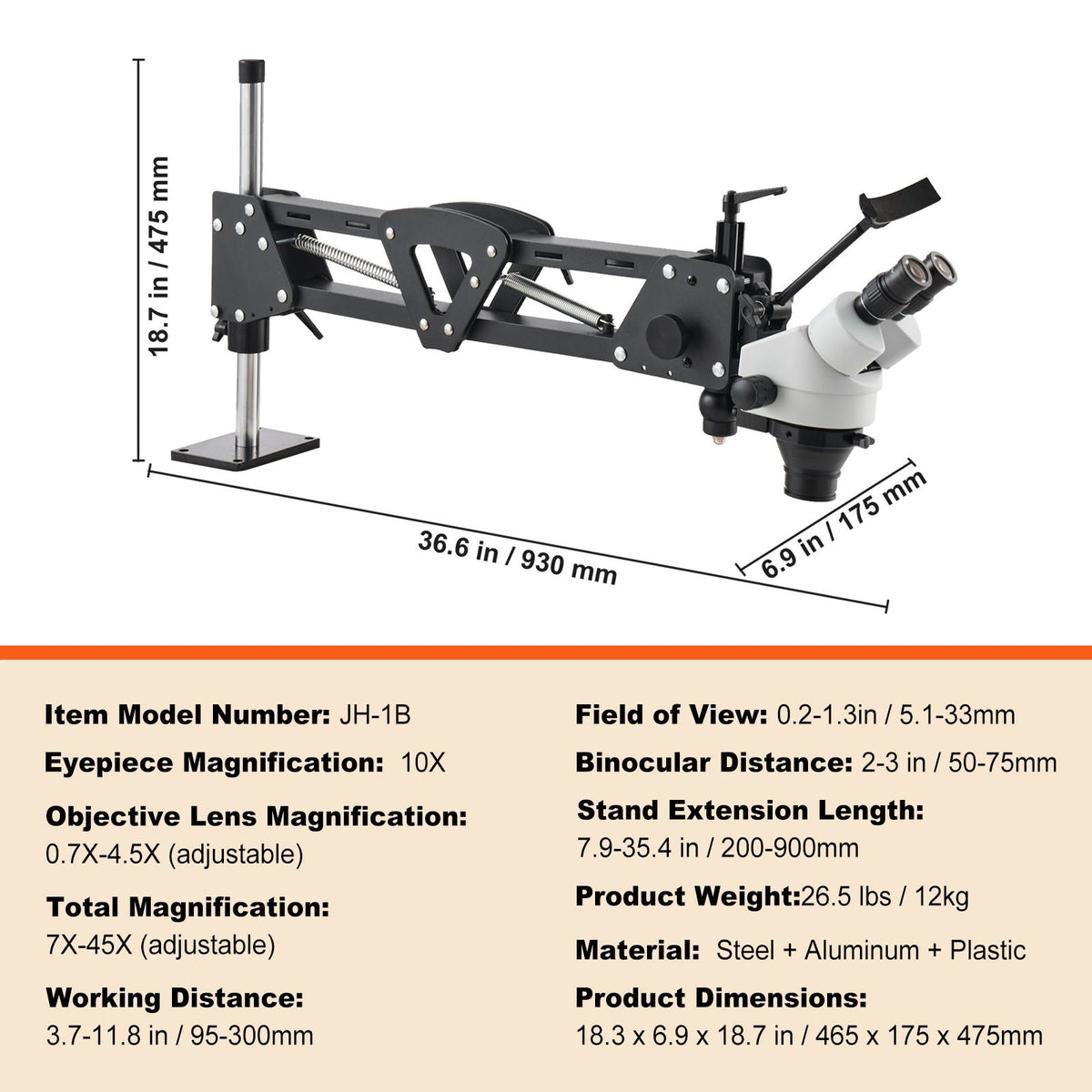 7X-45X Jewelry Microscope with 360° Ball Vise USB LED Ring Light Stand