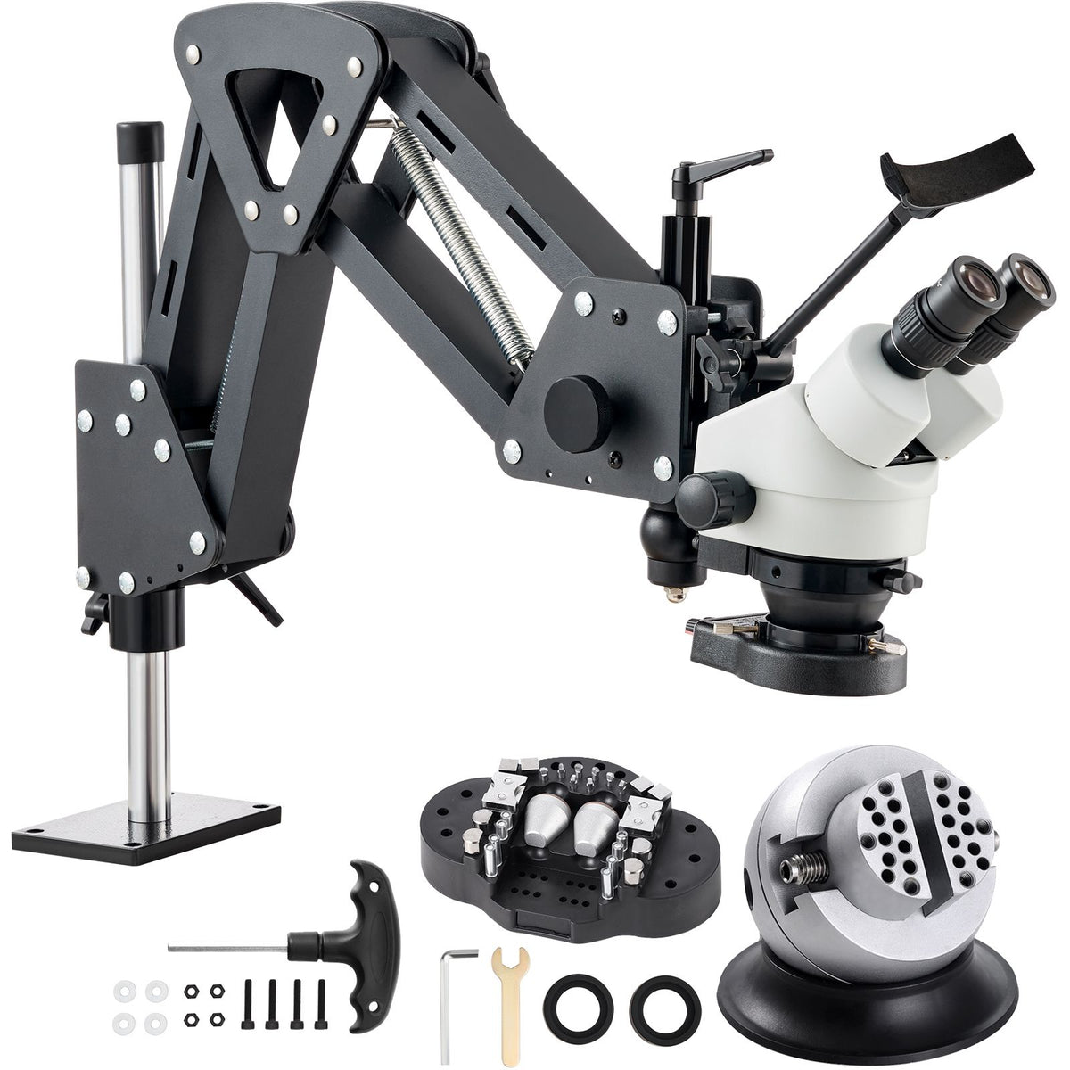 7X-45X Jewelry Microscope with 360° Ball Vise USB LED Ring Light Stand