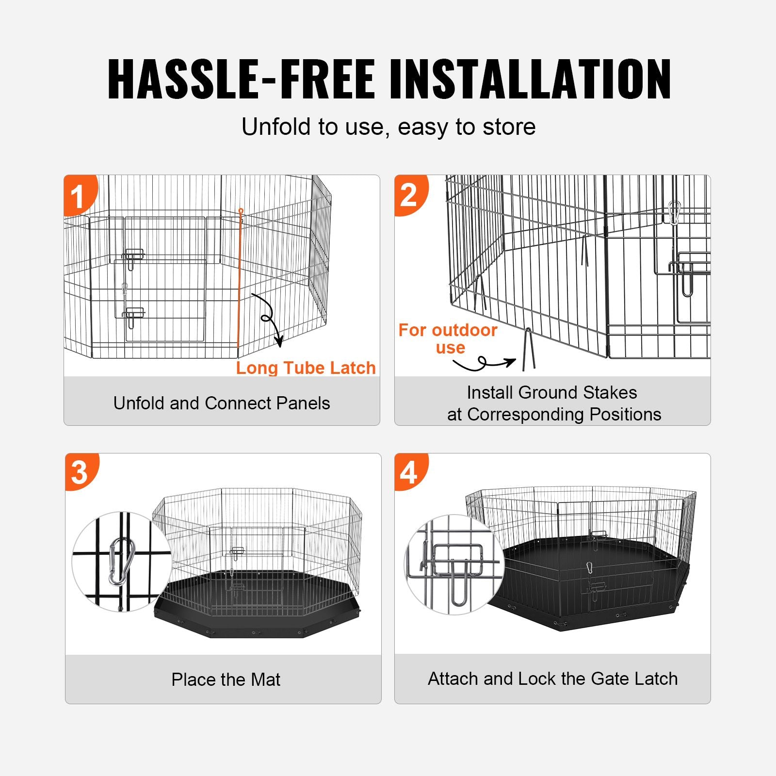 Dog Playpen, 8 Panels Foldable Metal Dog Exercise Pen with Bottom Pad, 24" H Pet Fence Puppy Crate Kennel with Ground Stakes, Indoor Outdoor Dog Pen for Small Medium Pets, for Camping, Yard