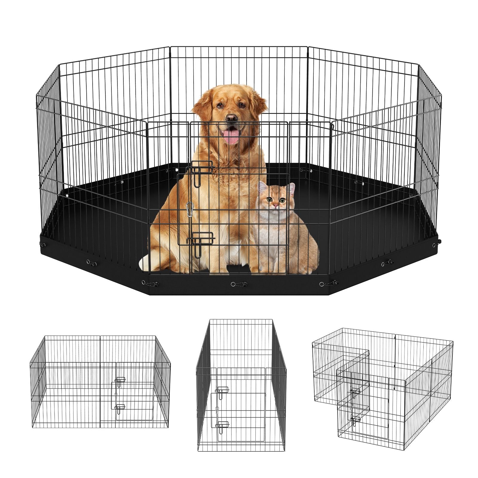 Dog Playpen, 8 Panels Foldable Metal Dog Exercise Pen with Bottom Pad, 24