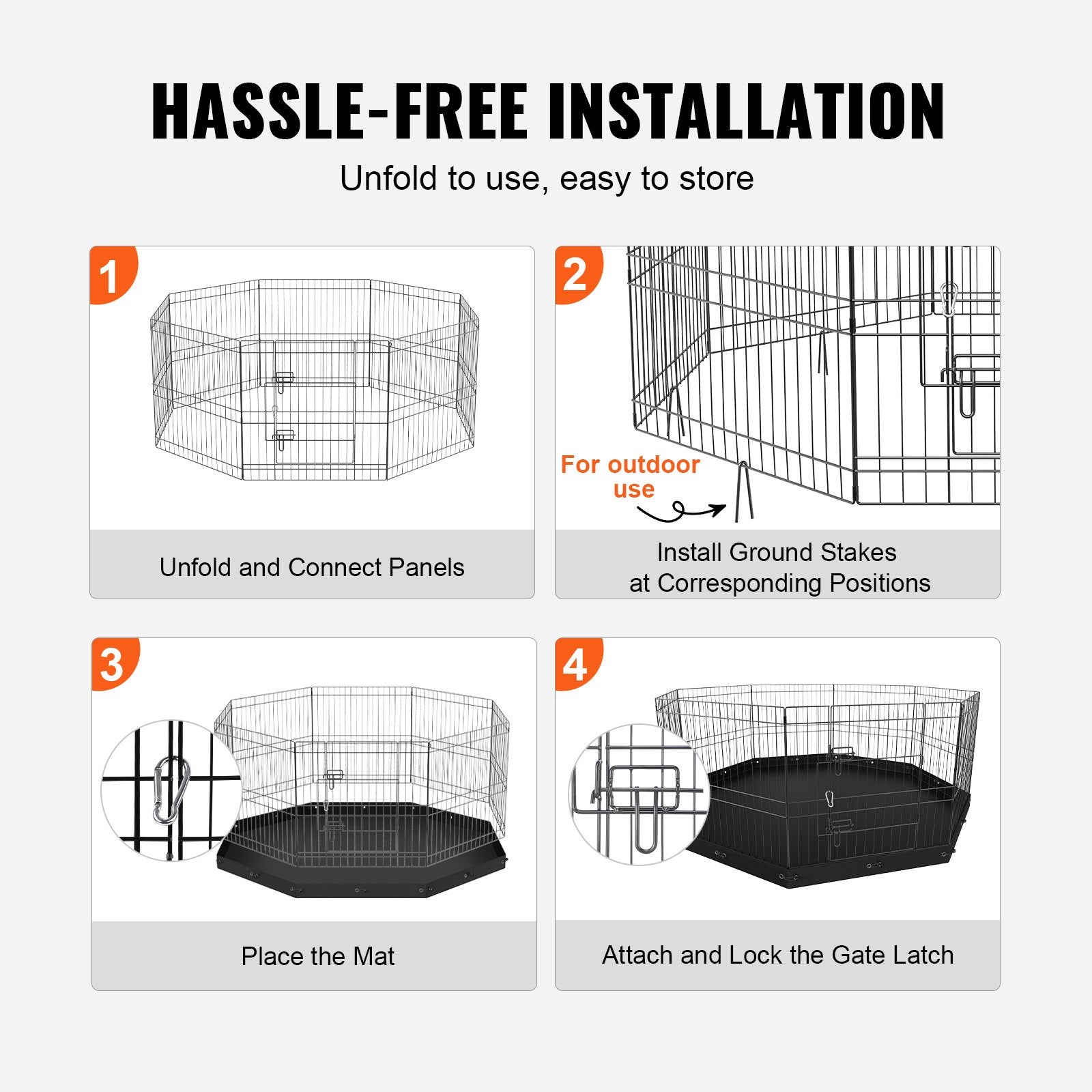 Dog Playpen, 8 Panels Foldable Metal Dog Exercise Pen with Bottom Pad, 24