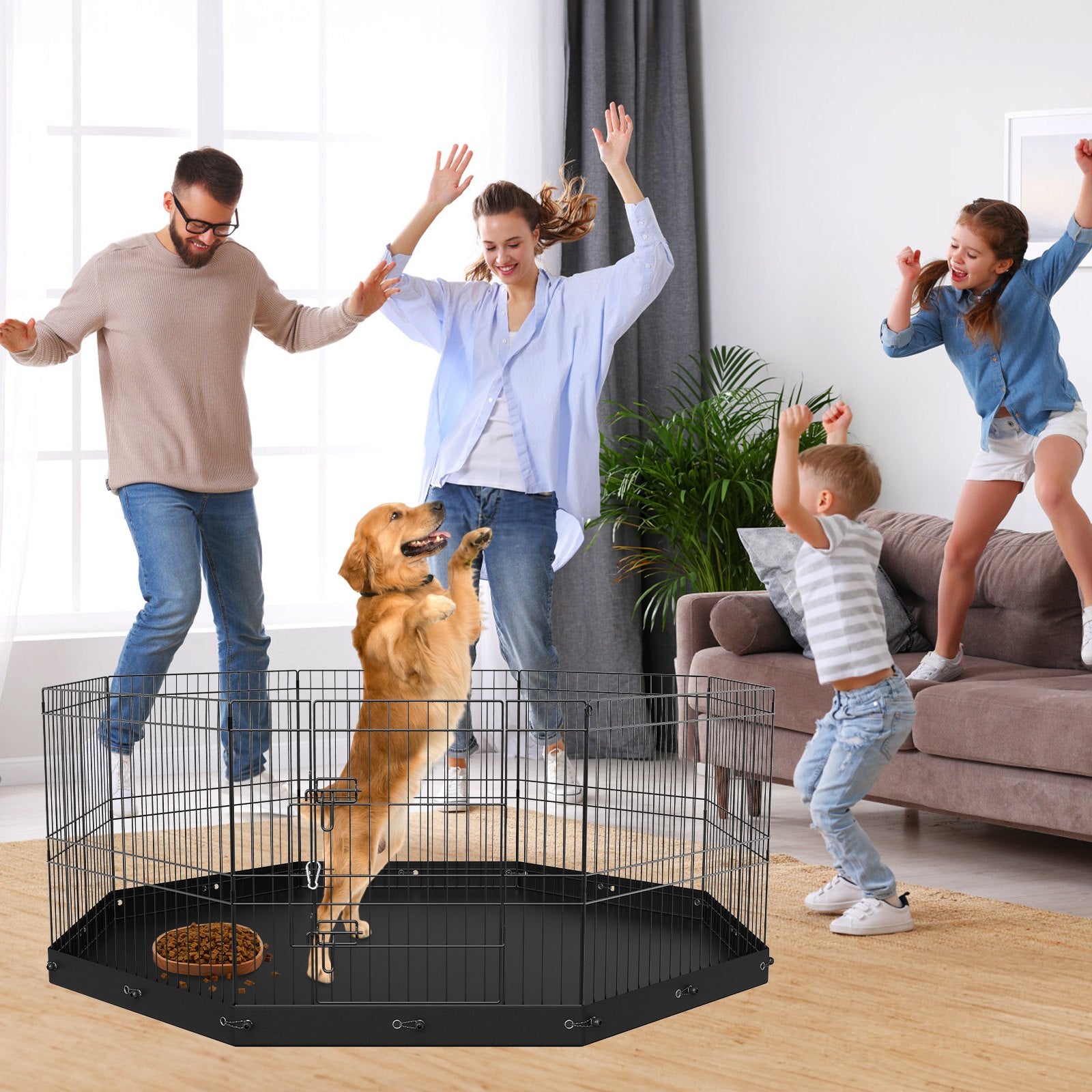 Dog Playpen, 8 Panels Foldable Metal Dog Exercise Pen with Bottom Pad, 24