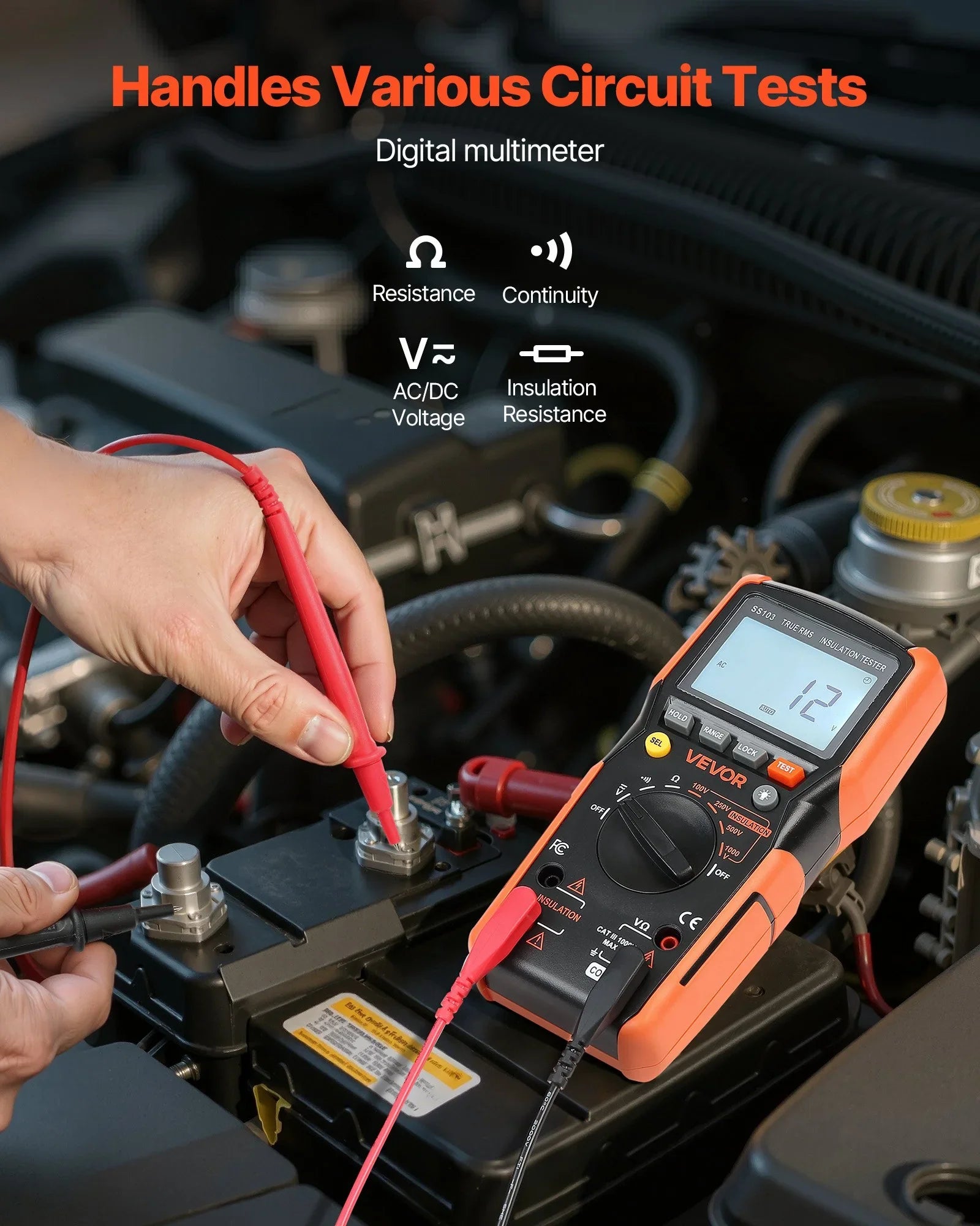 Digital Multimeter, 4000-Count TRMS Voltmeter Ohmmeter, 1000V AC/DC Voltage Tester with Switchable Auto/Manual Range for Voltage, Resistance, and Continuity Measurment