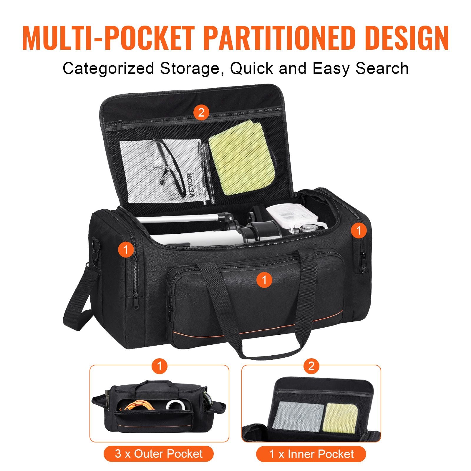 560mm Telescope Carrying Case 900D Oxford Bag with Divider & Pockets