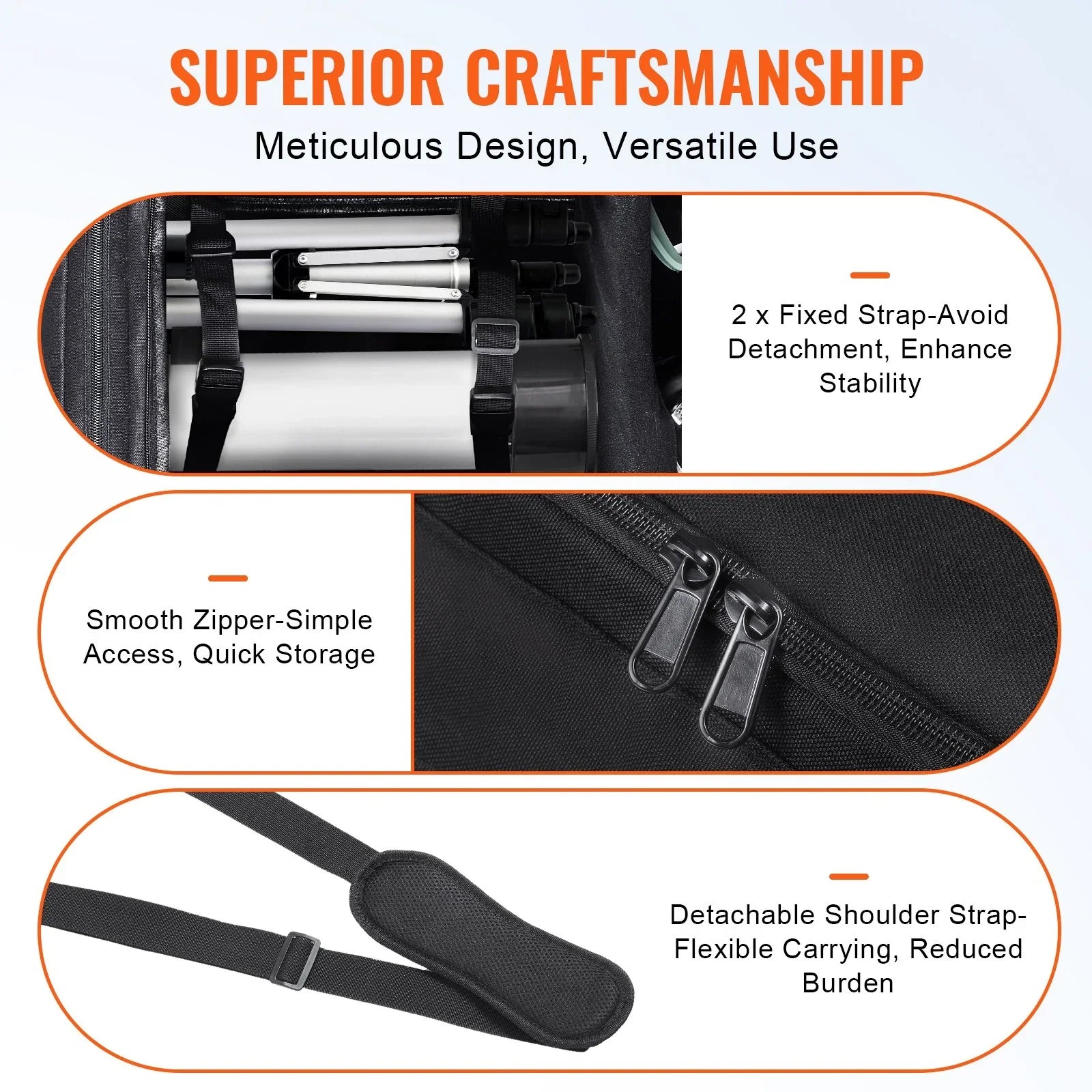 Telescope Case, 560 mm, Telescope Storage Bag with Fixed Buckles, Multi-Pocket & Detachable Divider for Telescope, Shock-Absorbent Telescope Carrying Case to Easily Secure Optical Tube & Tripod