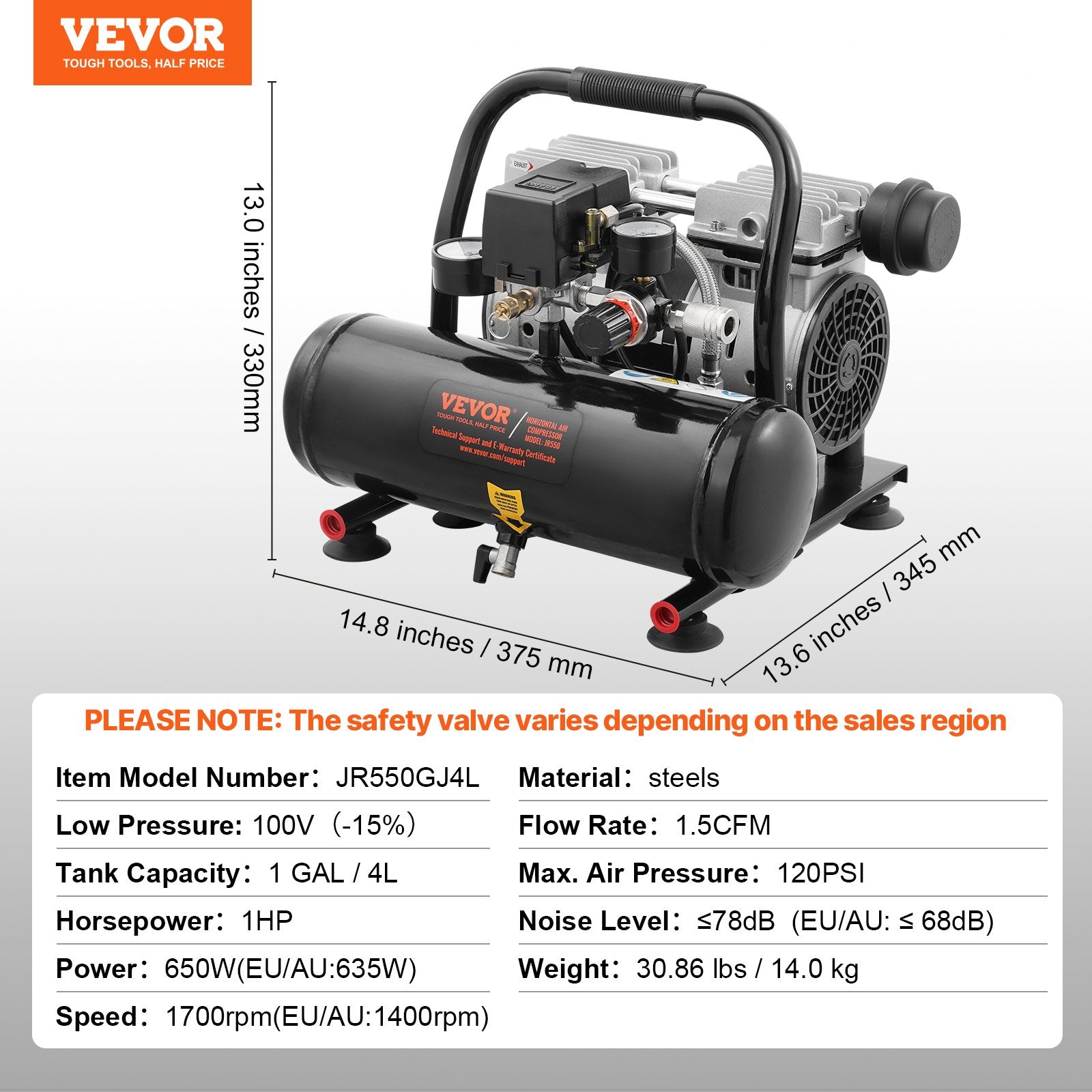 Air Compressor Compact Portable Oil Free Compressor 4L 7bar