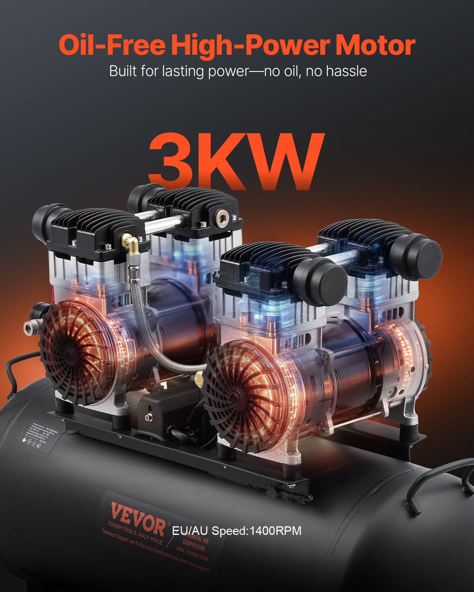 Air Compressor Compact Portable Oil Free Compressor 75L 90 PSI