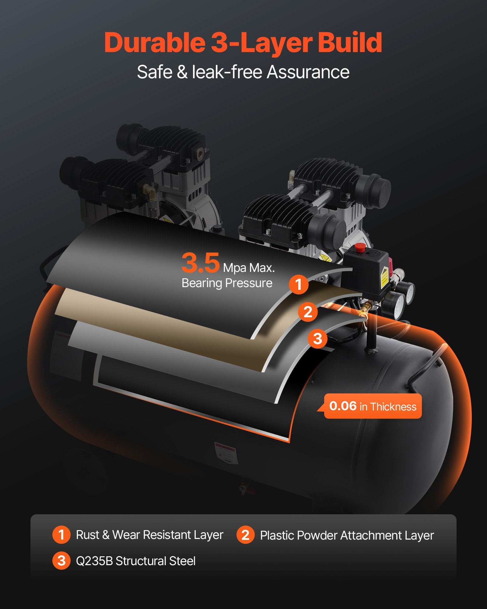 Air Compressor Compact Portable Oil Free Compressor 75L 90 PSI