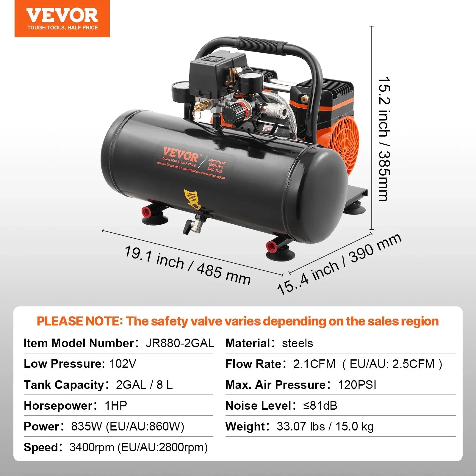 Air Compressor Compact Portable Oil Free Compressor 8L 8bar